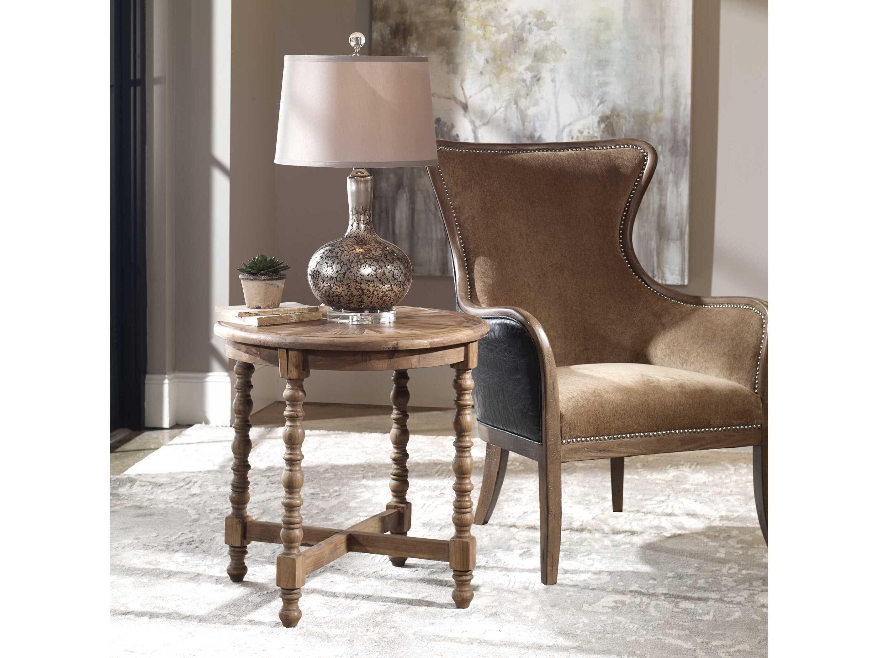 Uttermost Samuelle Round Wood Natural End Table