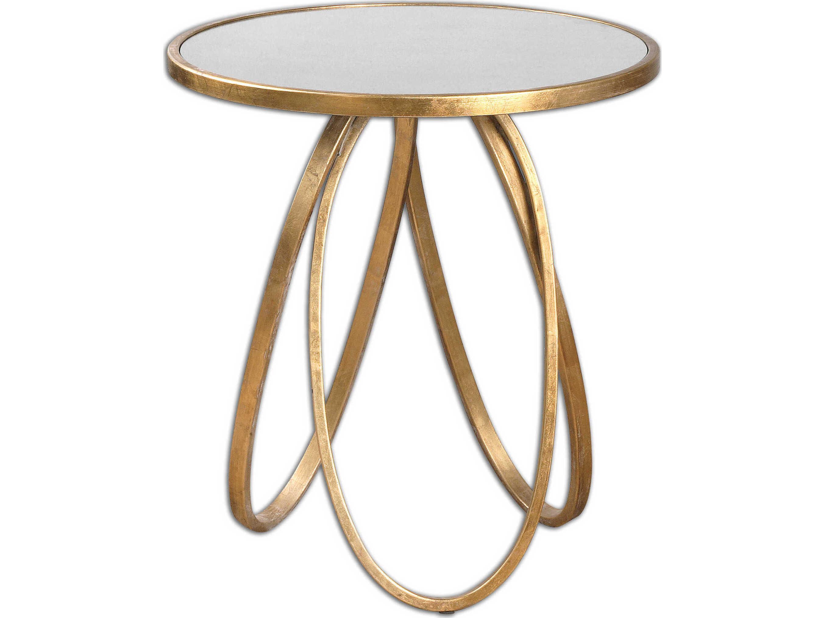 Uttermost Montrez Round Glass Gold Leaf End Table