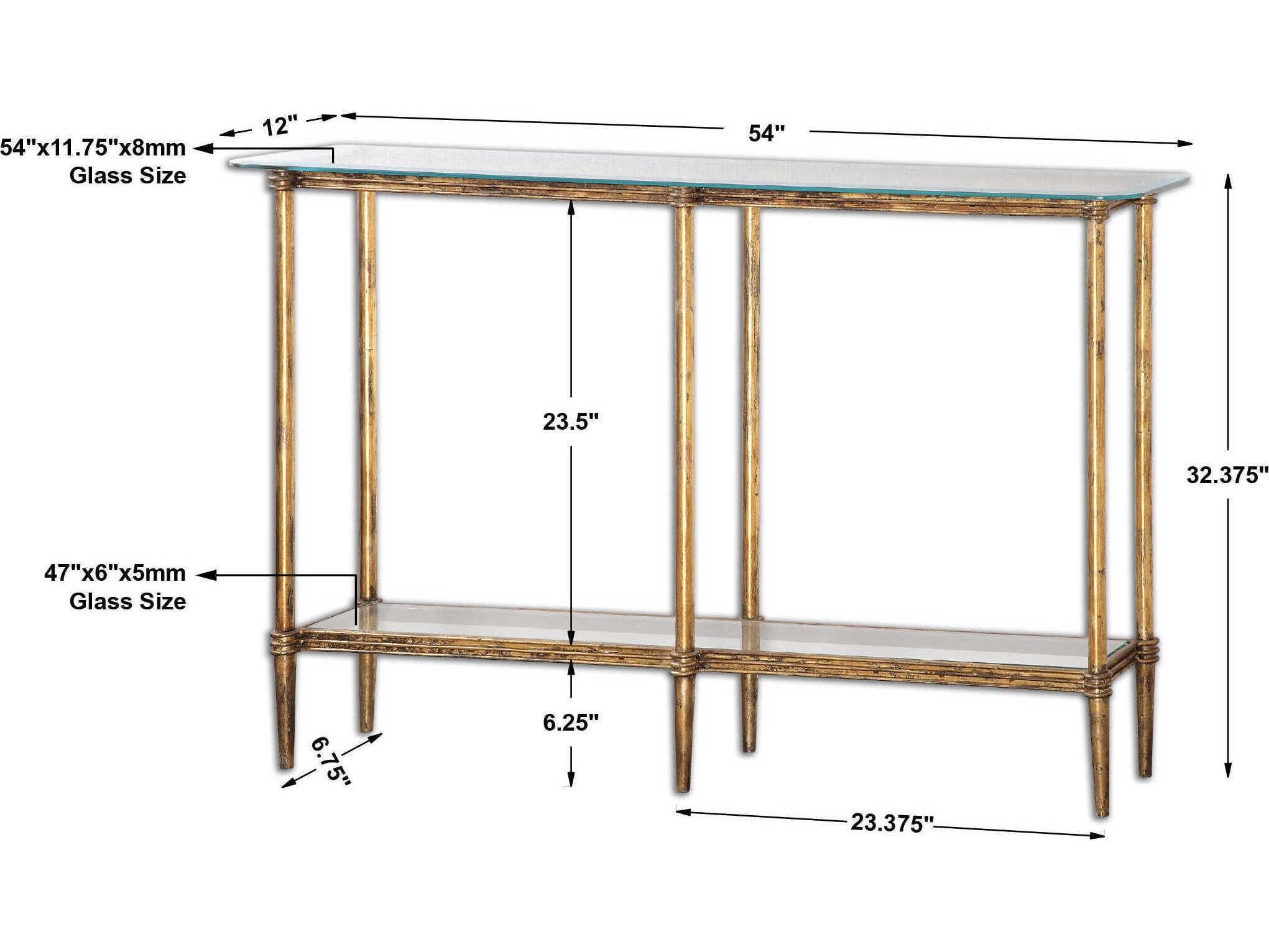 Uttermost Elenio Glass Rectangular Bright Gold Leaf Console Table