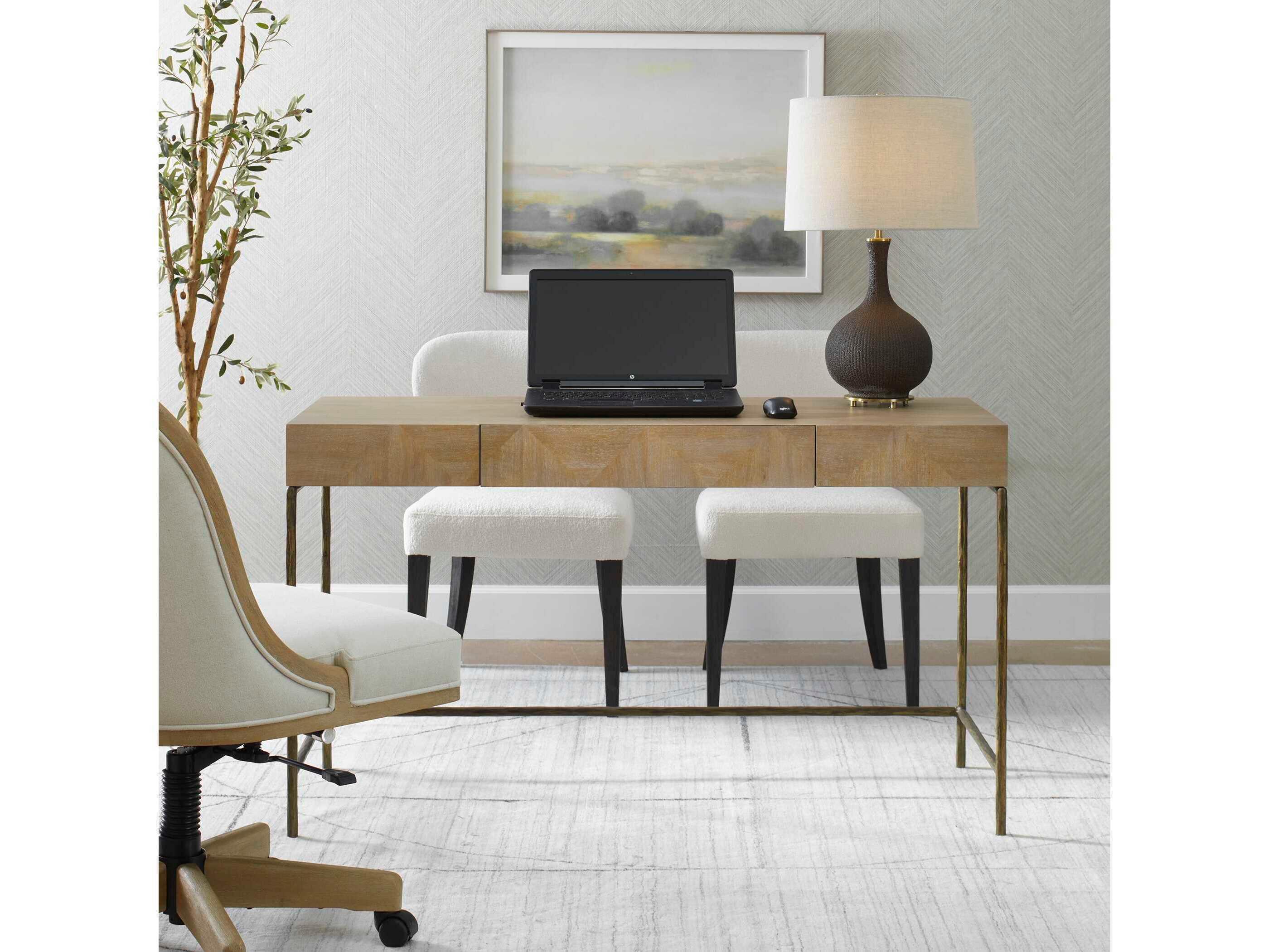 Uttermost Aristotle Natural Gold Computer Desk