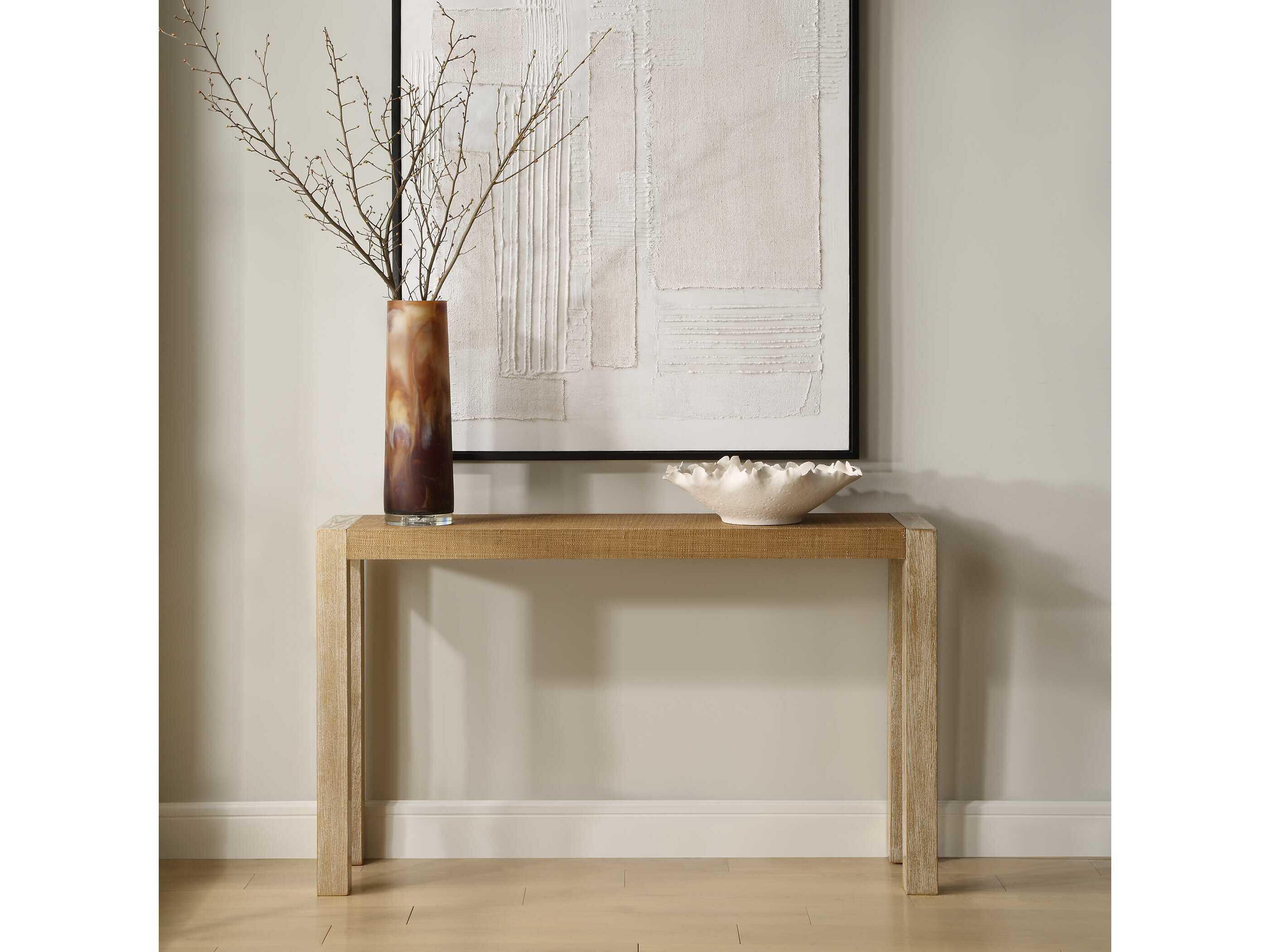 Uttermost Bentley Rectangular Wicker Textured Grasscloth Gold Metallic Console Table