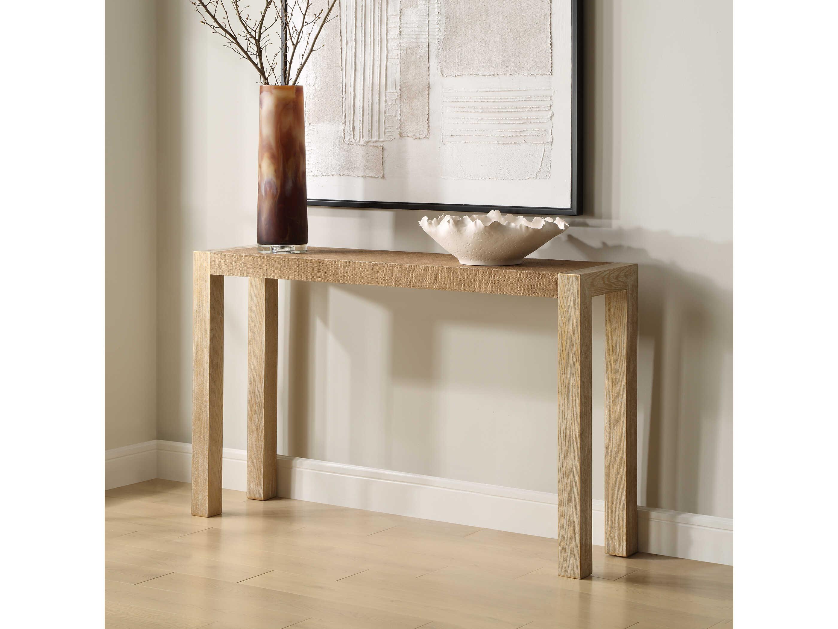 Uttermost Bentley Rectangular Wicker Textured Grasscloth Gold Metallic Console Table