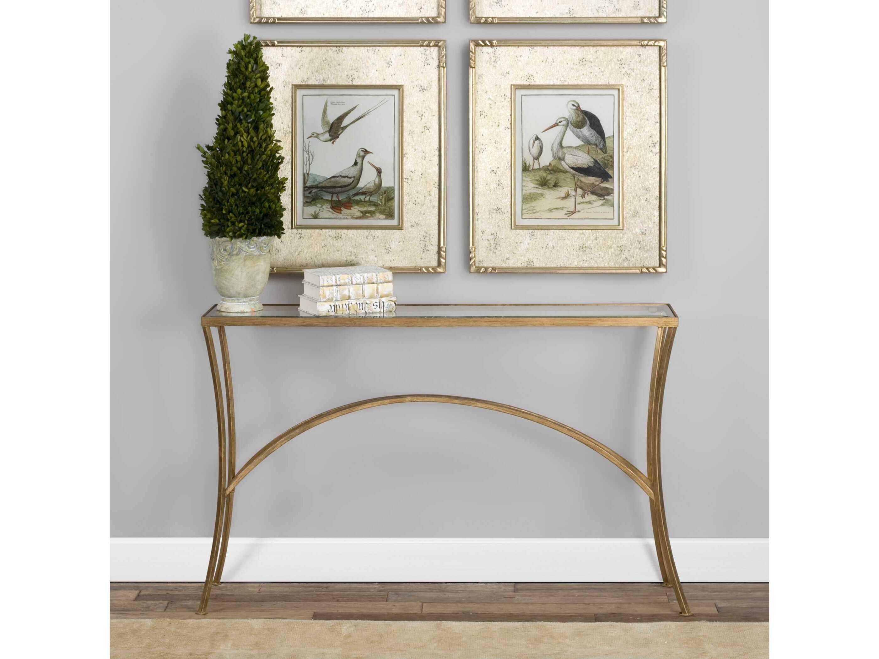 Uttermost Alayna Gold Rectangular Glass Antique Leaf Console Table