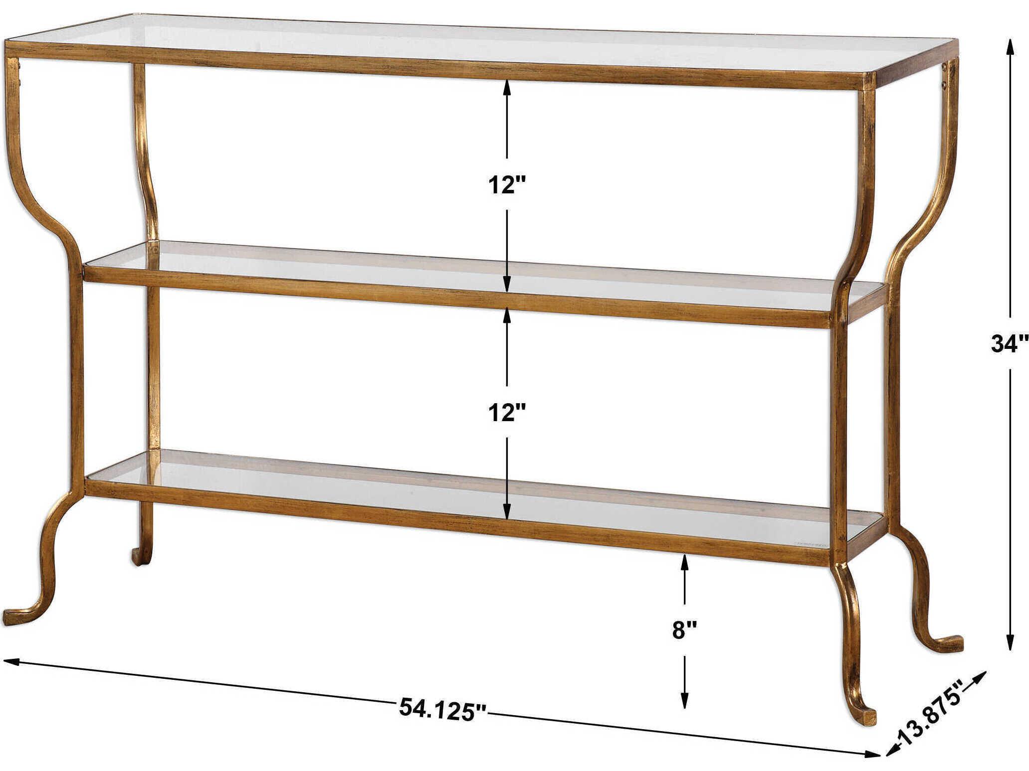 Uttermost Matthew Williams Deline Rectangular Glass Antiqued Gold Console Table