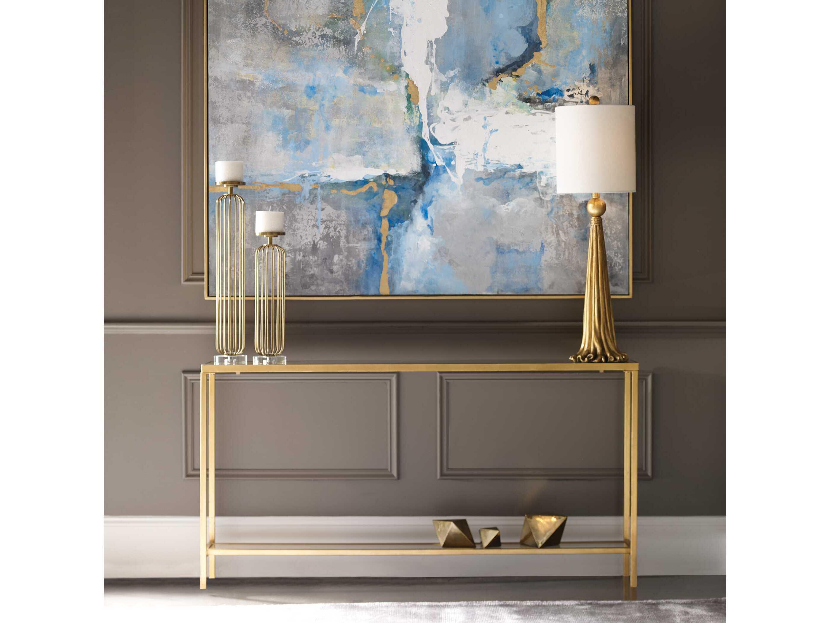 Uttermost Hayley Rectangular Glass Antique Gold Leaf Console Table