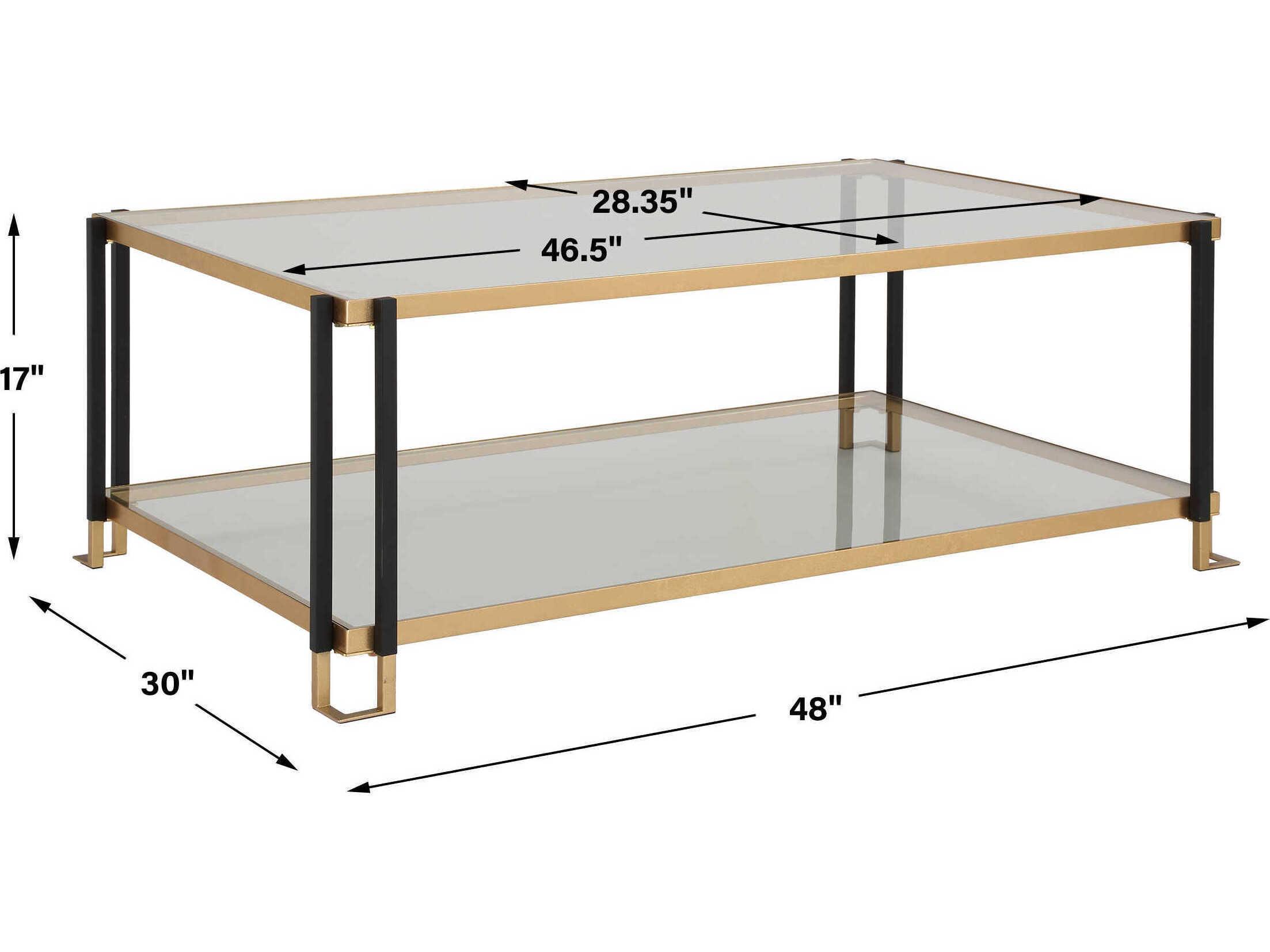 Uttermost Kentmore Rectangular Glass Matte Black Gold Leaf Coffee Table