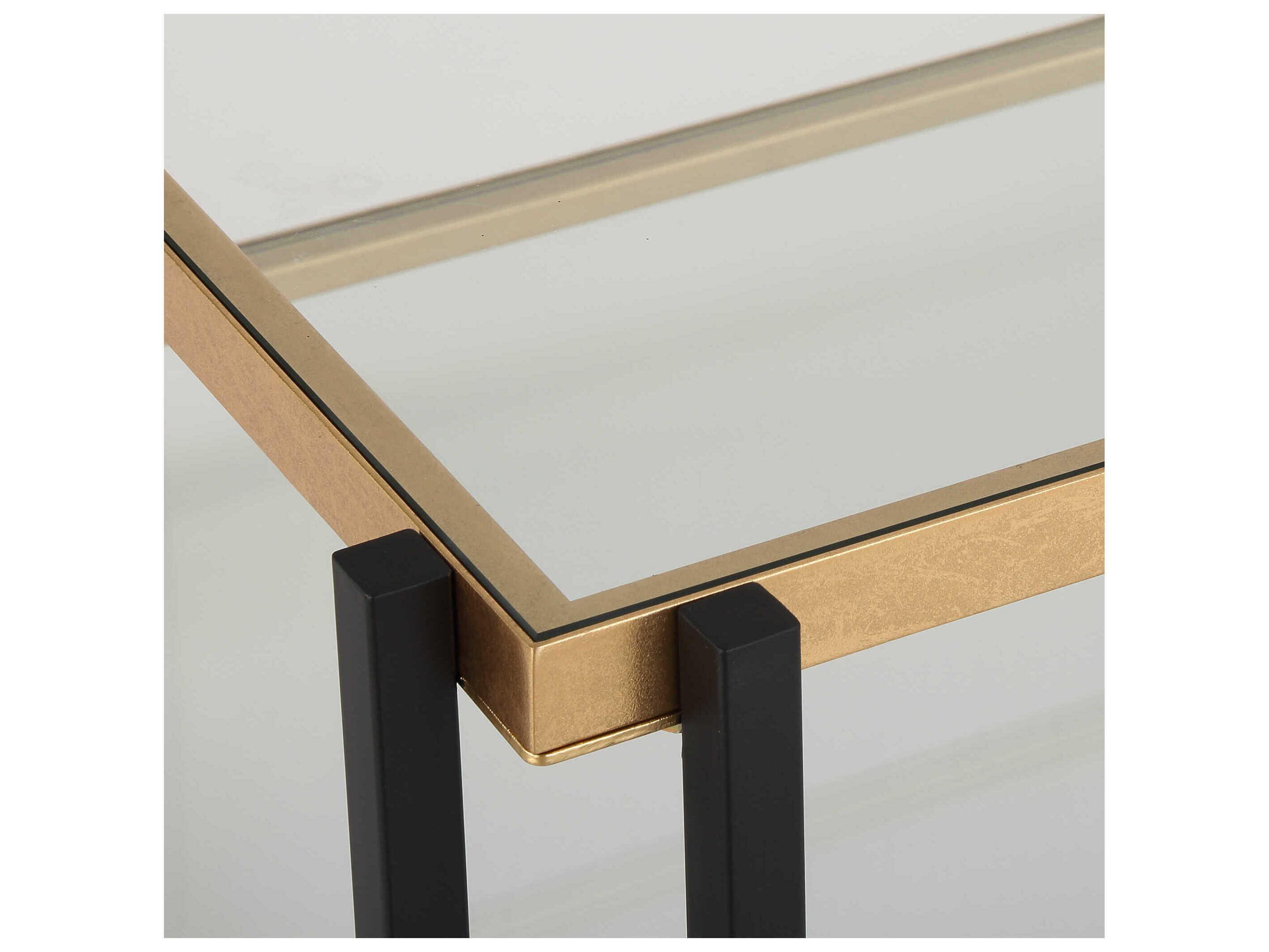 Uttermost Kentmore Rectangular Glass Matte Black Gold Leaf Coffee Table