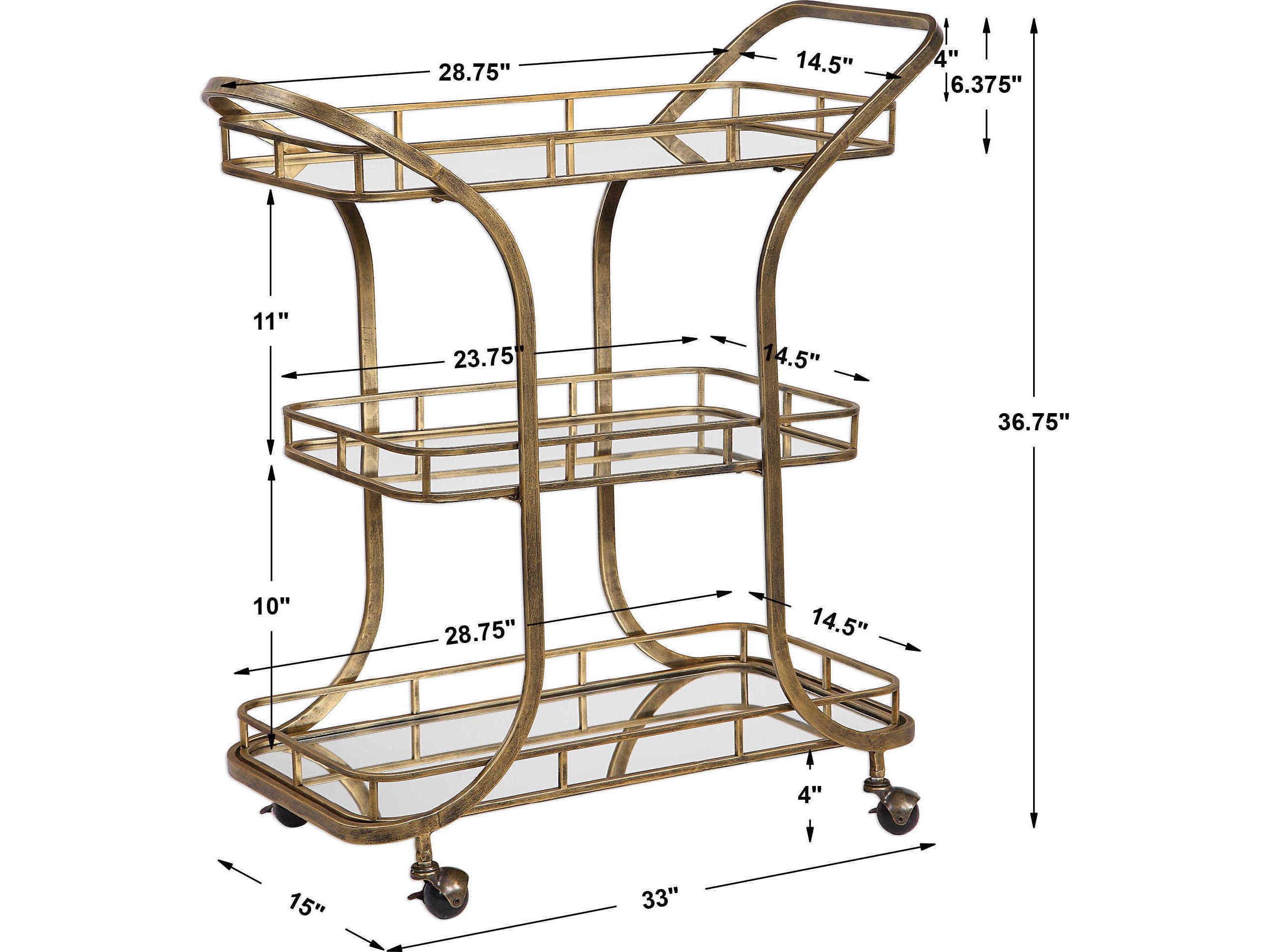 Uttermost Stassi Glass Antiqued Gold Bar Cart