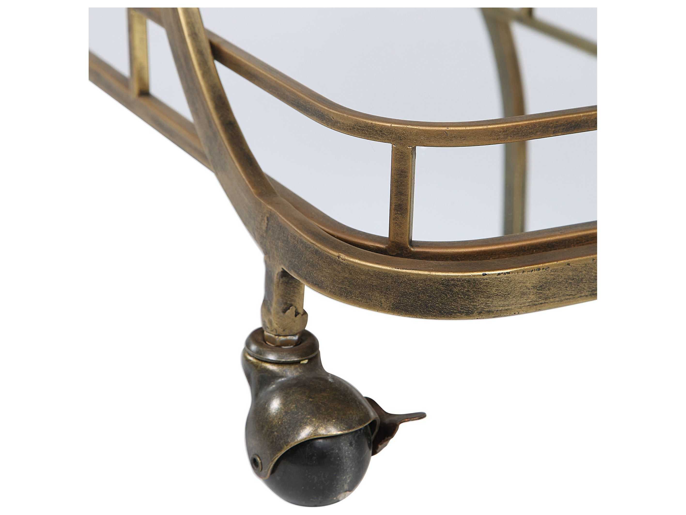 Uttermost Stassi Glass Antiqued Gold Bar Cart