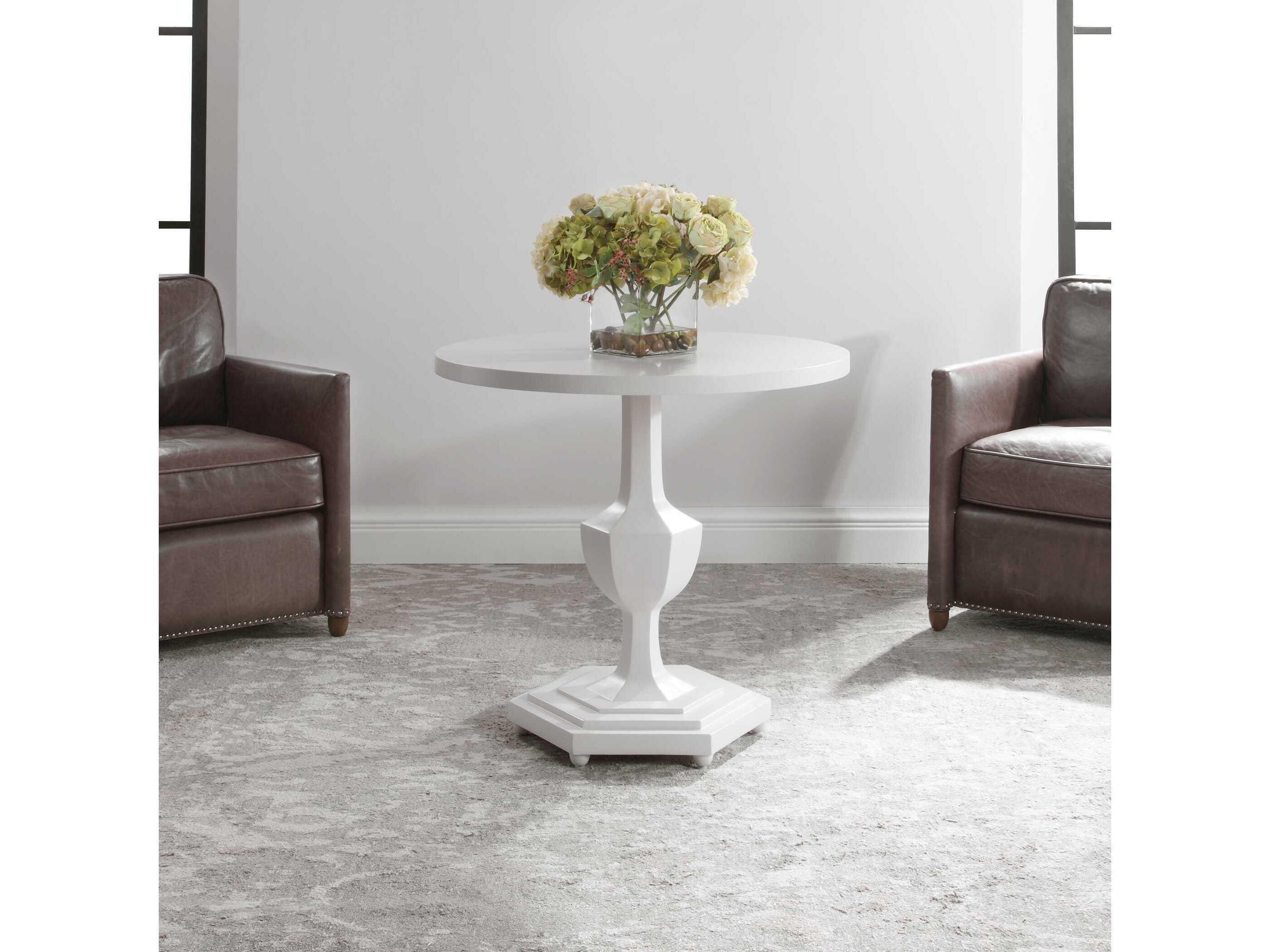 Uttermost Kabarda Round Wood Gloss White End Table