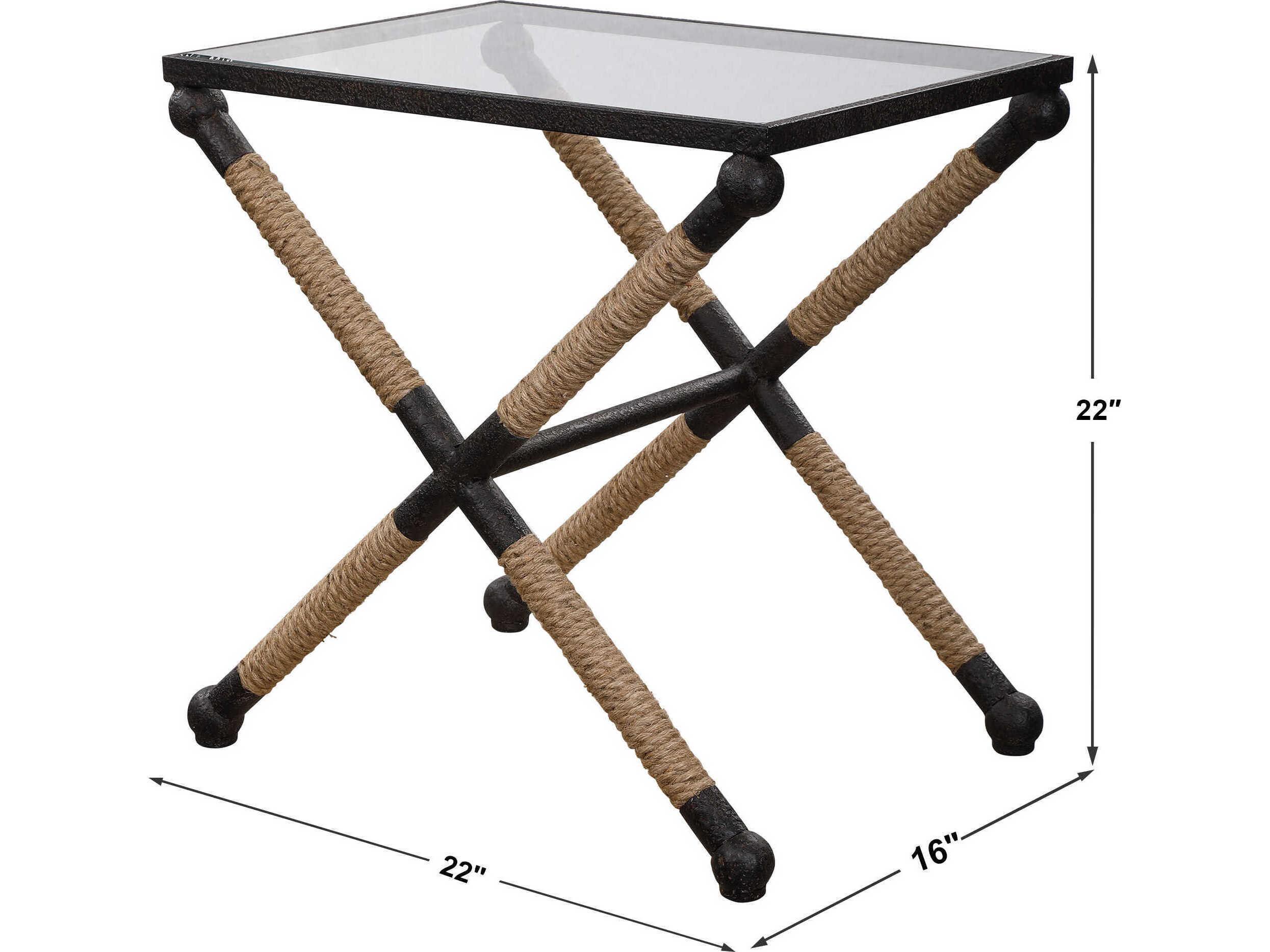 Uttermost Braddock Rectangular Glass Rustic Iron End Table