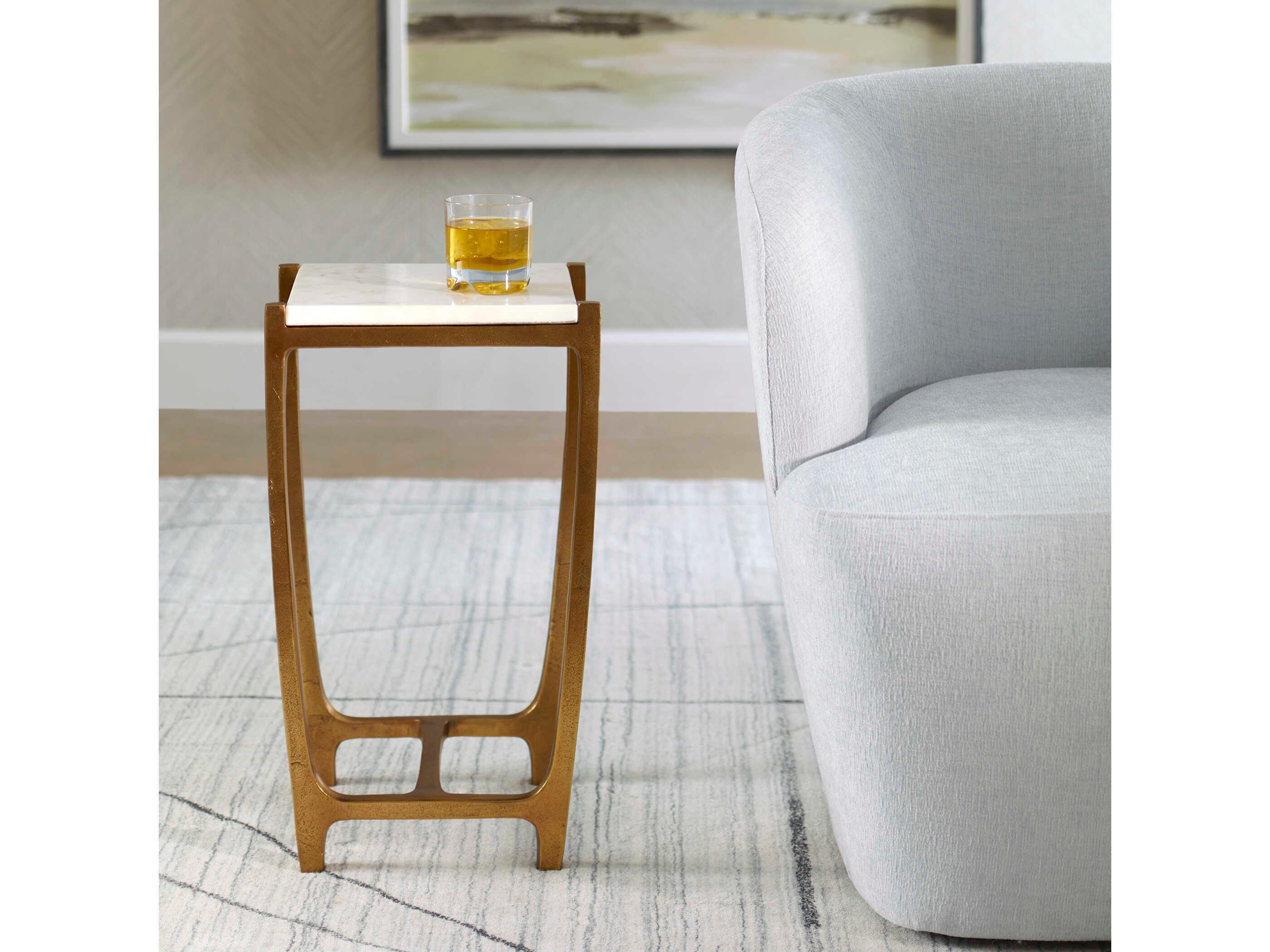 Uttermost Affinity Square Marble Antique Gold End Table