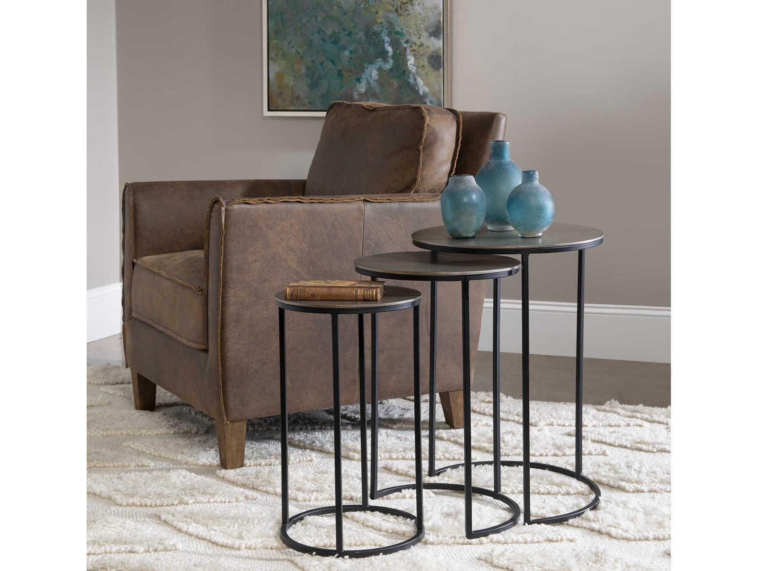 Uttermost Erik Round Metal Plated Antique Nickel Aged Black End Table