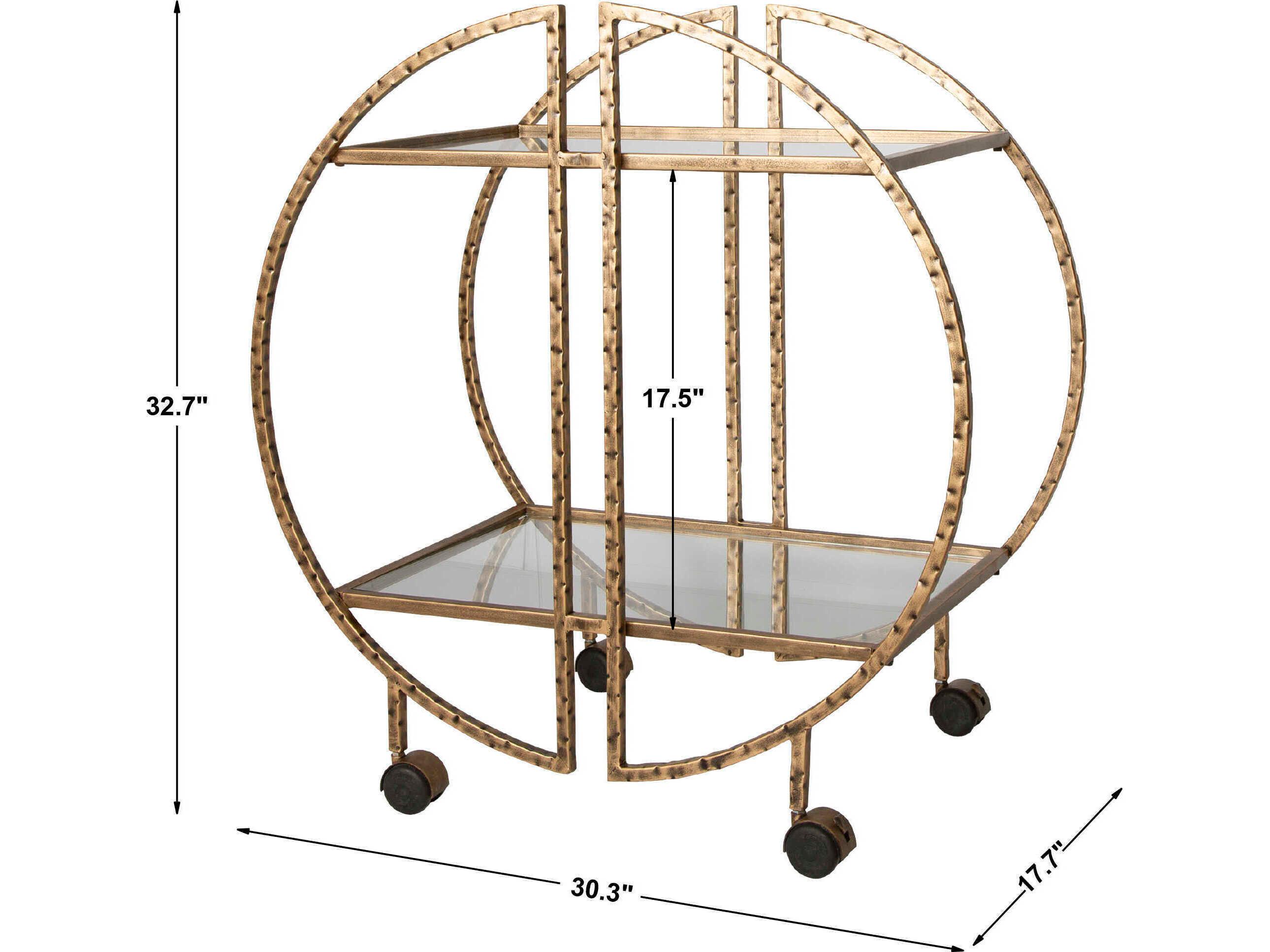 Uttermost Zelina Glass Antique Gold Bar Cart