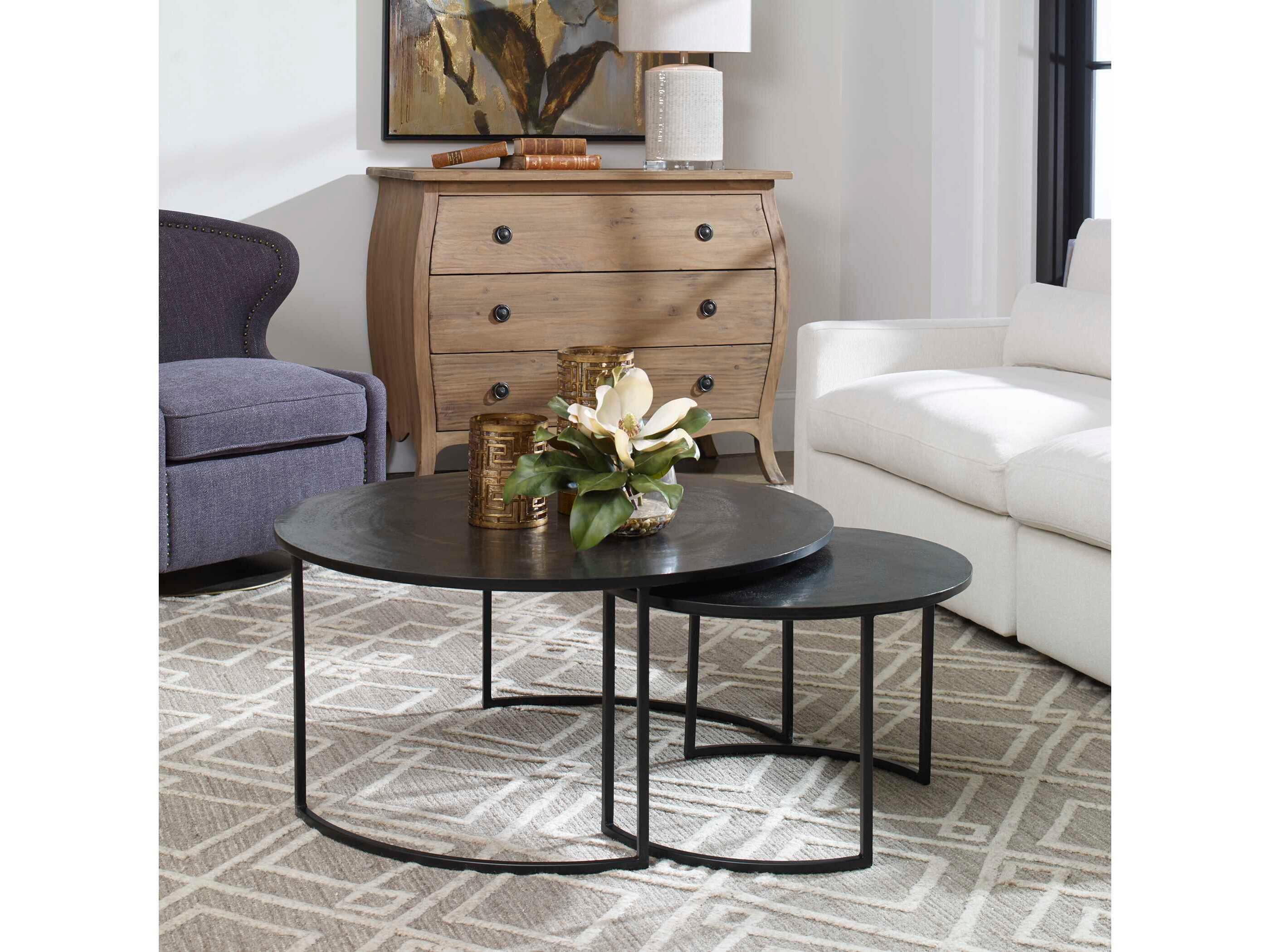 Uttermost Barnette Round Metal Oxidized Black Coffee Table