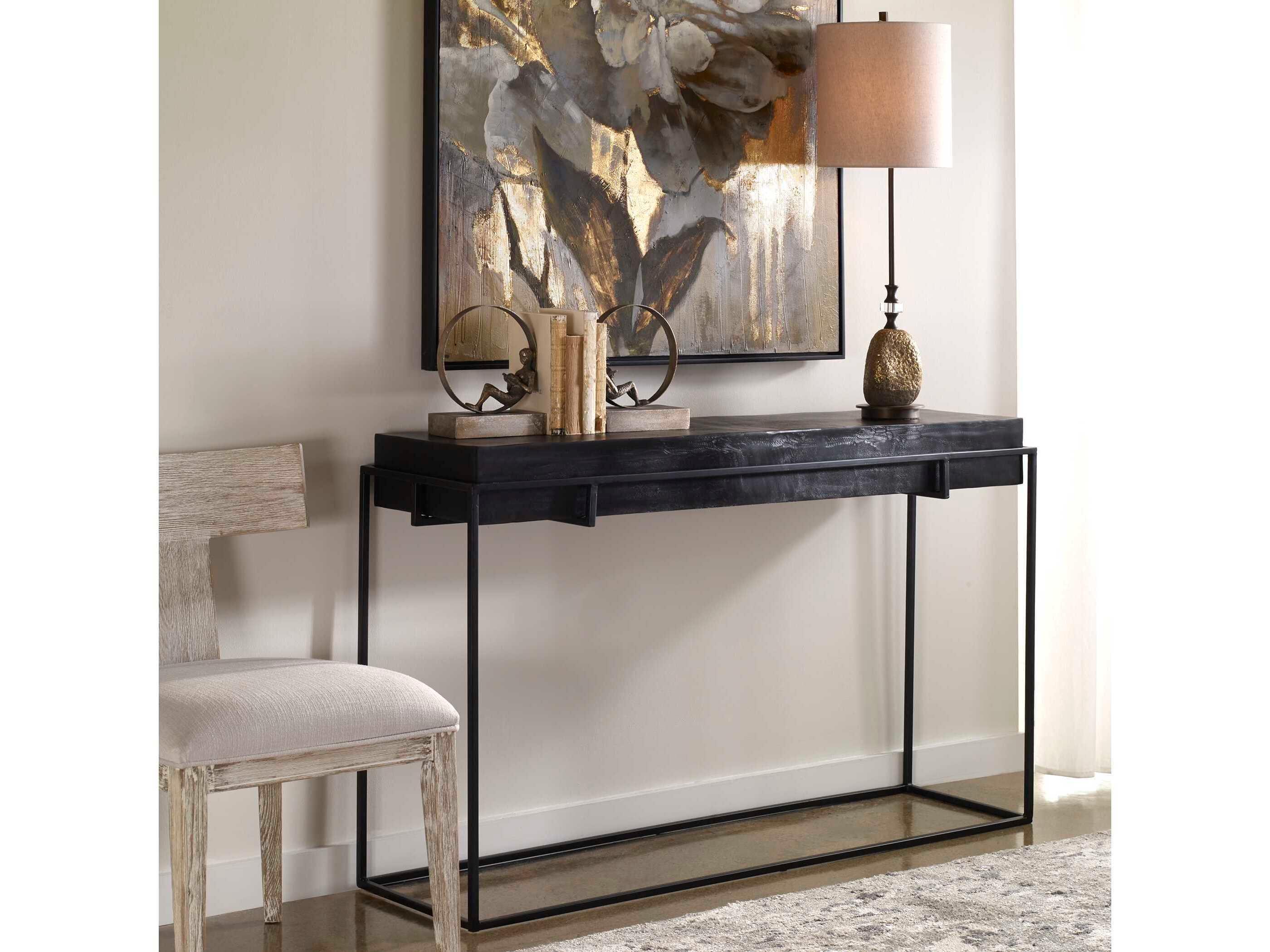 Uttermost Telone Modern Rectangular Metal Dark Oxidized Black Console Table