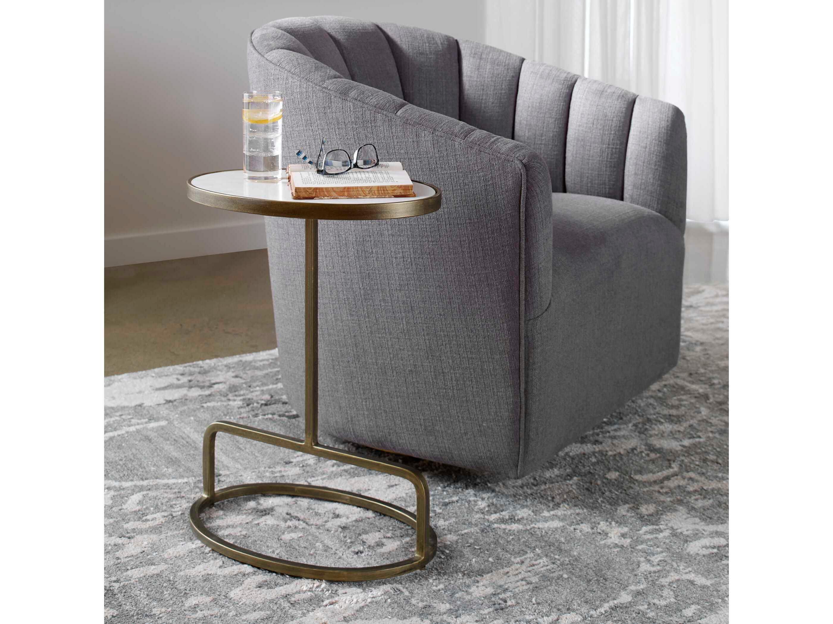 Uttermost Jessenia Oval Marble Antique Brushed Gold End Table