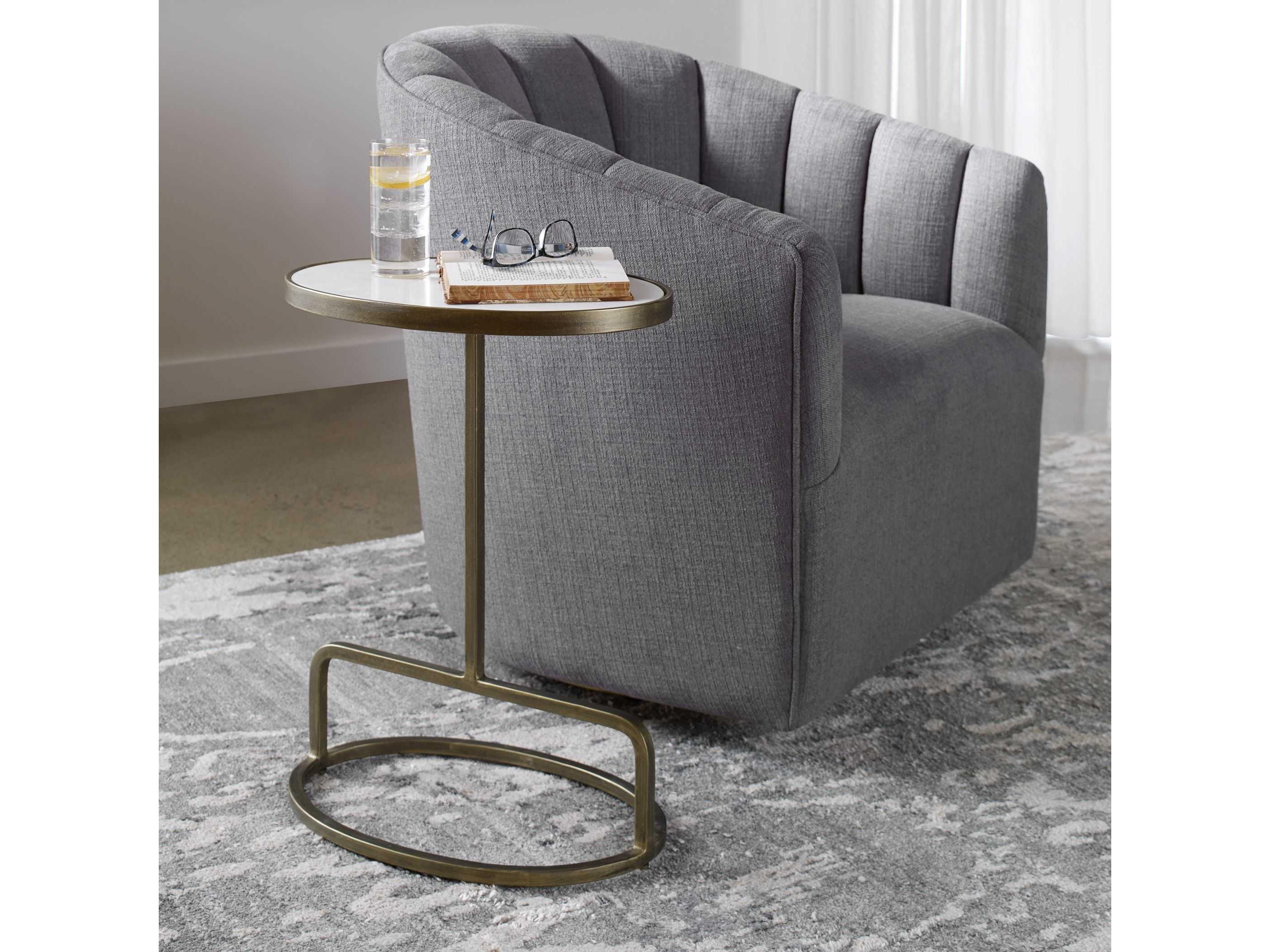 Uttermost Jessenia Oval Marble Antique Brushed Gold End Table