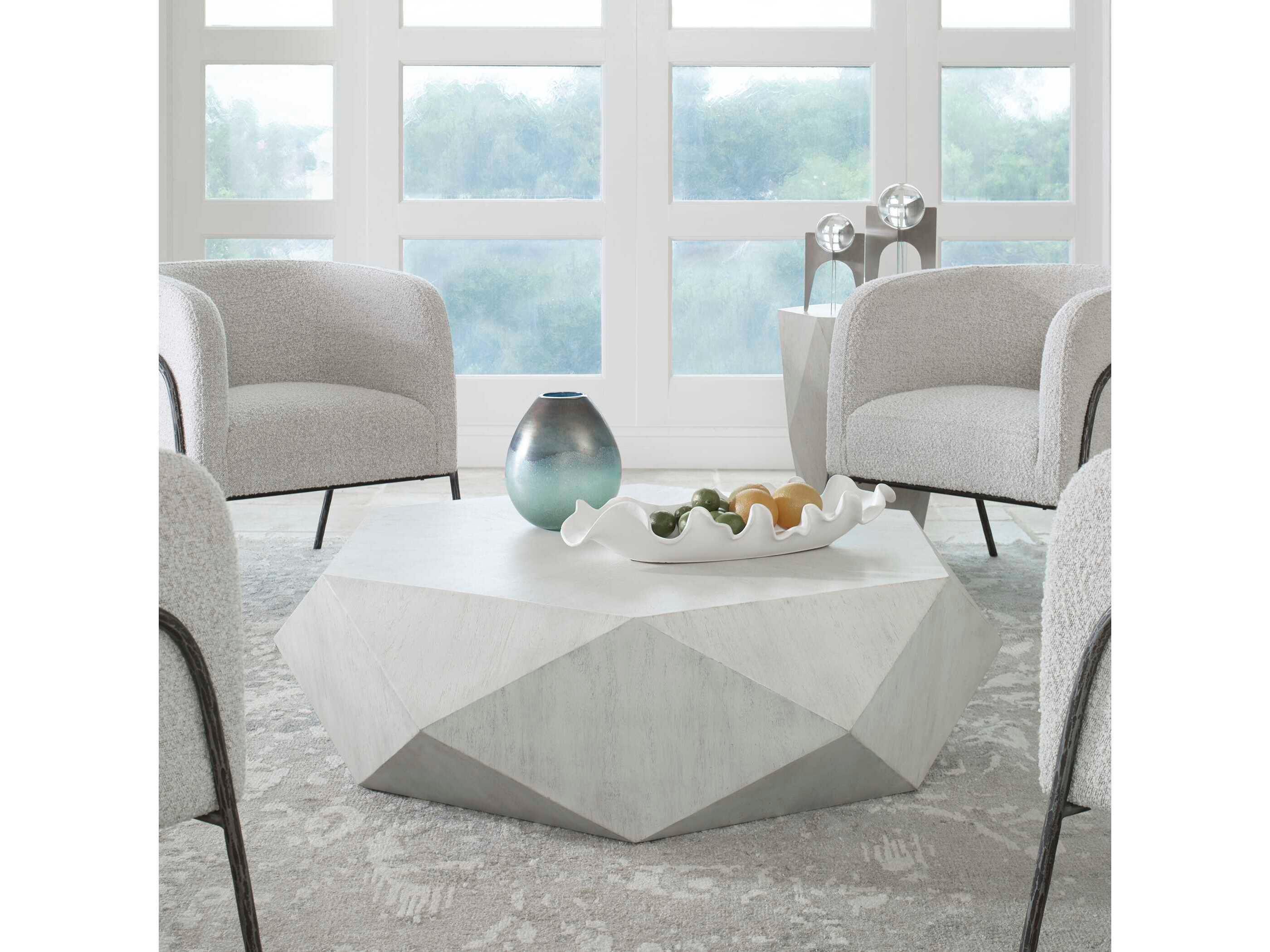 Uttermost Volker Hexagon Wood White Ceruse Coffee Table
