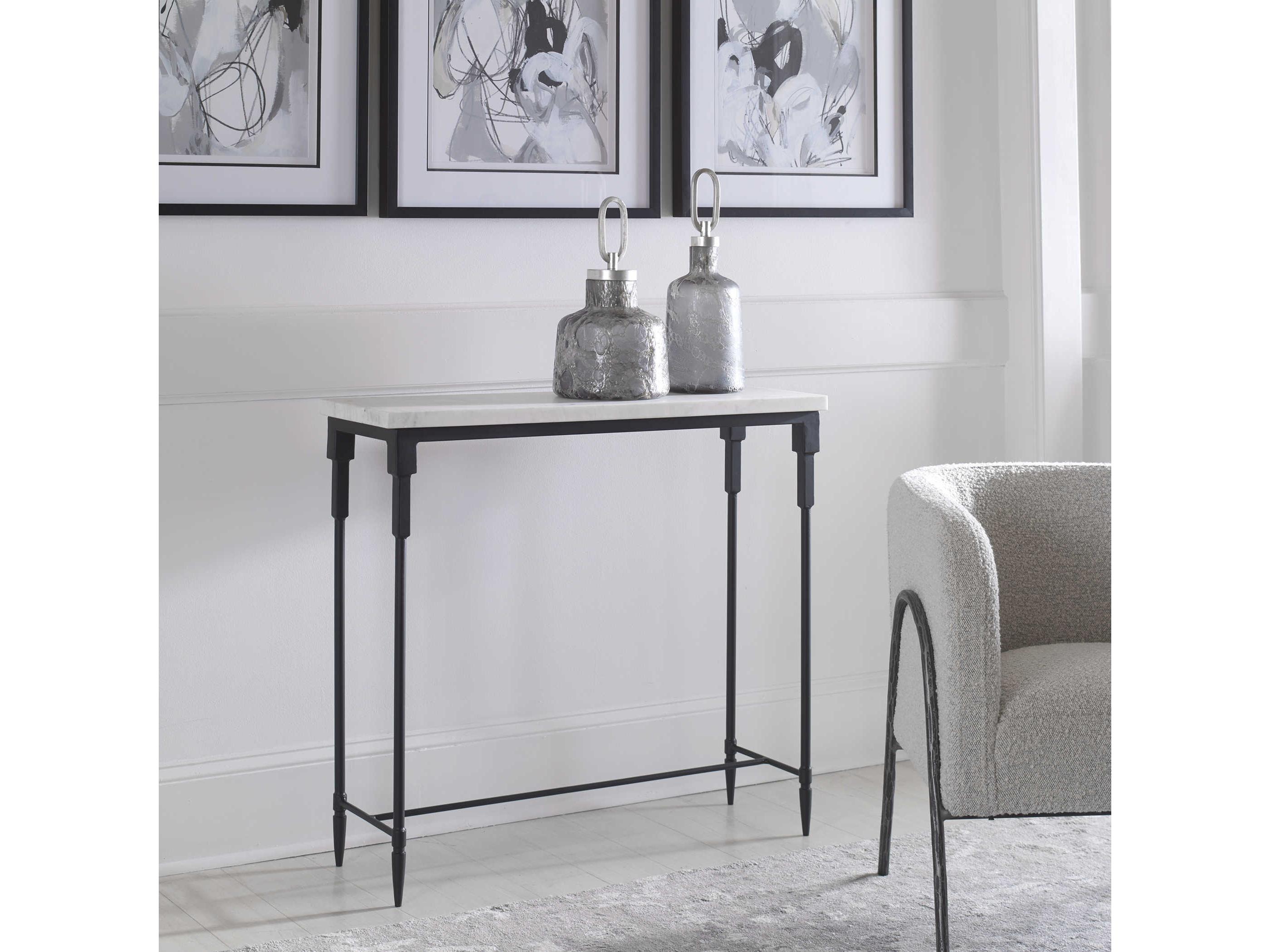 Uttermost Bourges Rectangular Marble Black White Console Table