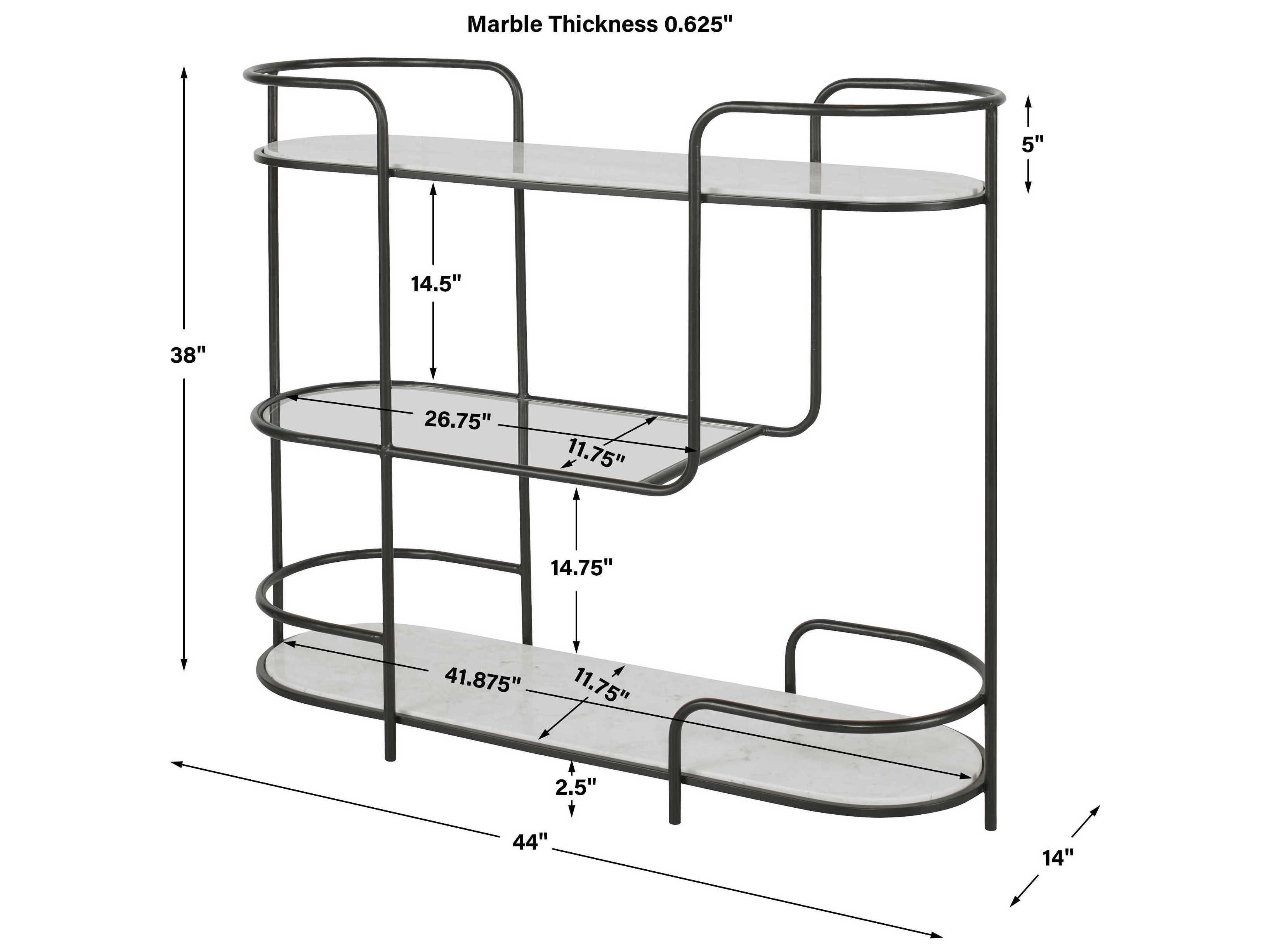 Uttermost Trolley Bar Marble Satin Black Cart