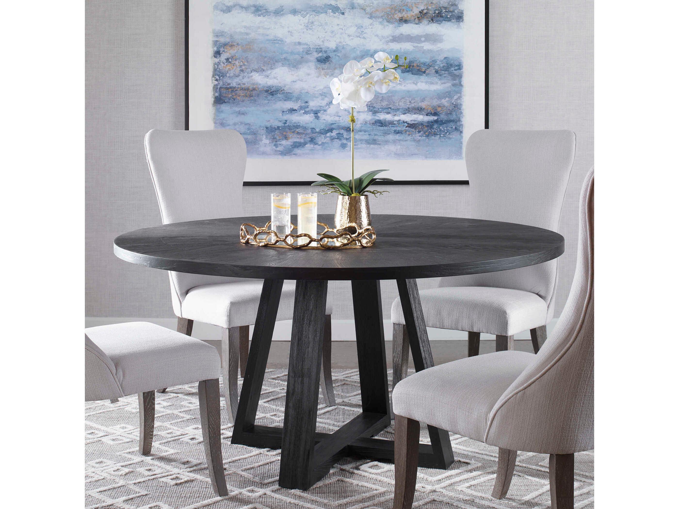 Uttermost Gidran Round Wood Rich Charcoal Black Dining Table