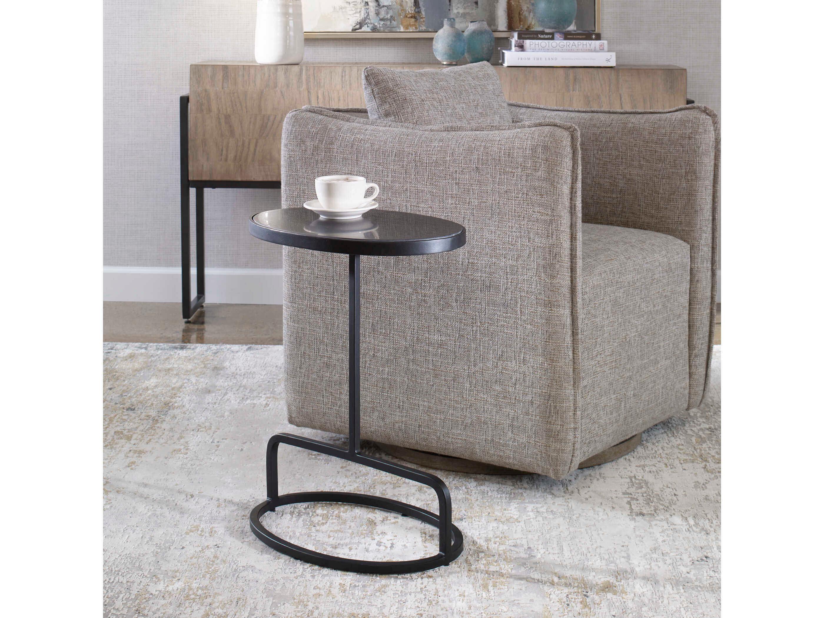 Uttermost Jessenia Oval Marble Satin Black End Table