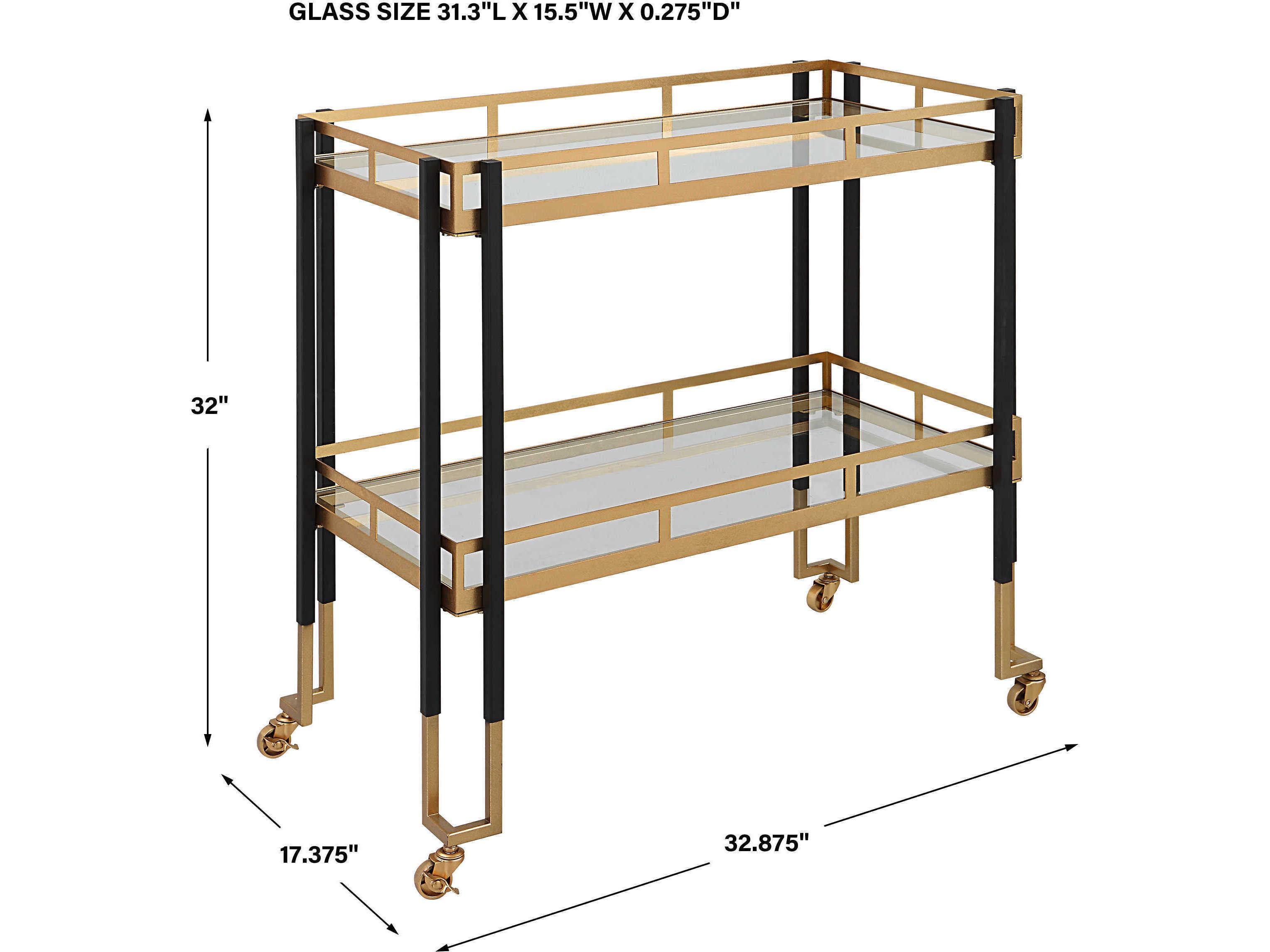 Uttermost Glass Matte Black Brushed Gold Bar Cart