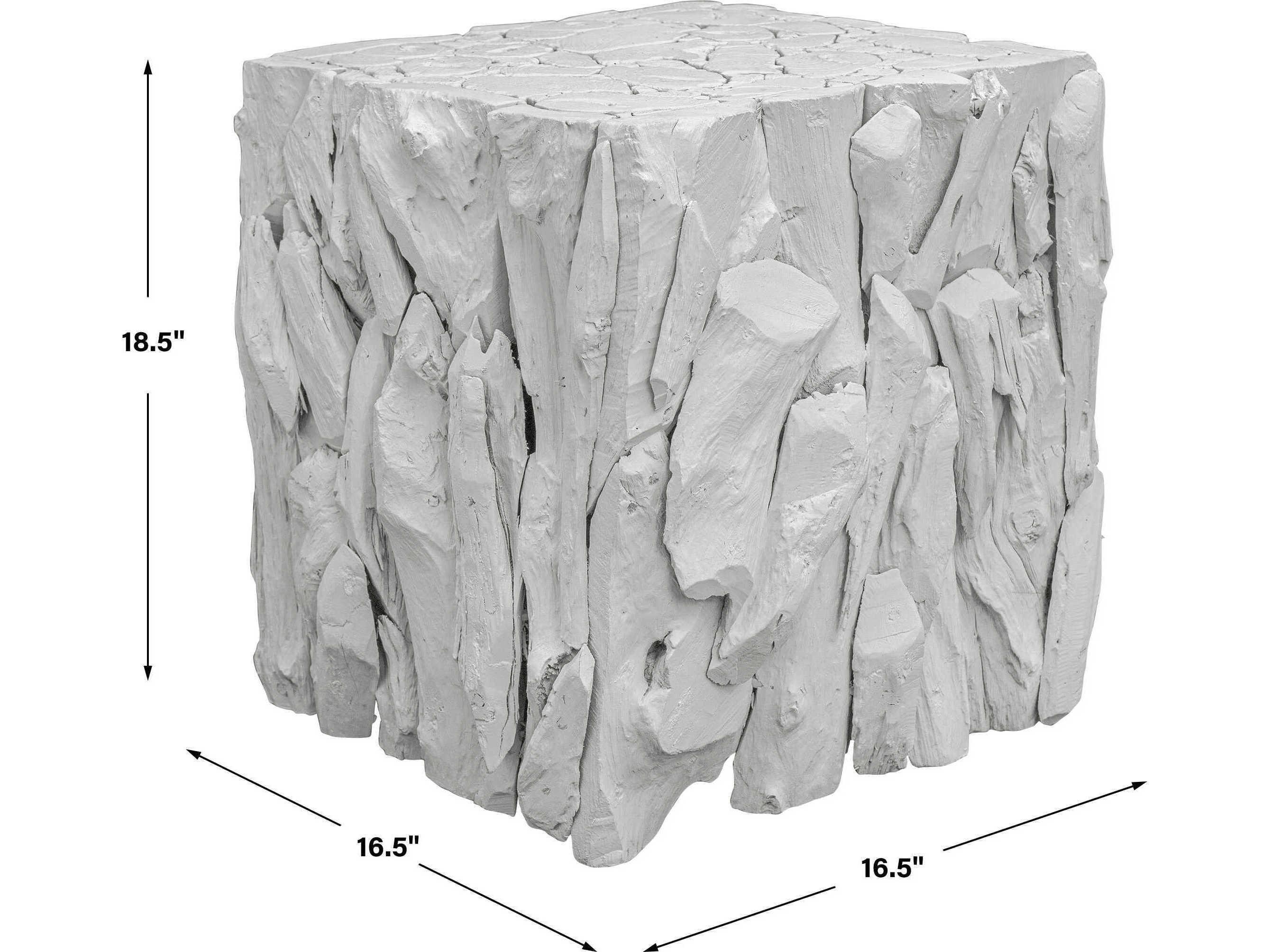 Uttermost Teak Root Square Wood White End Table