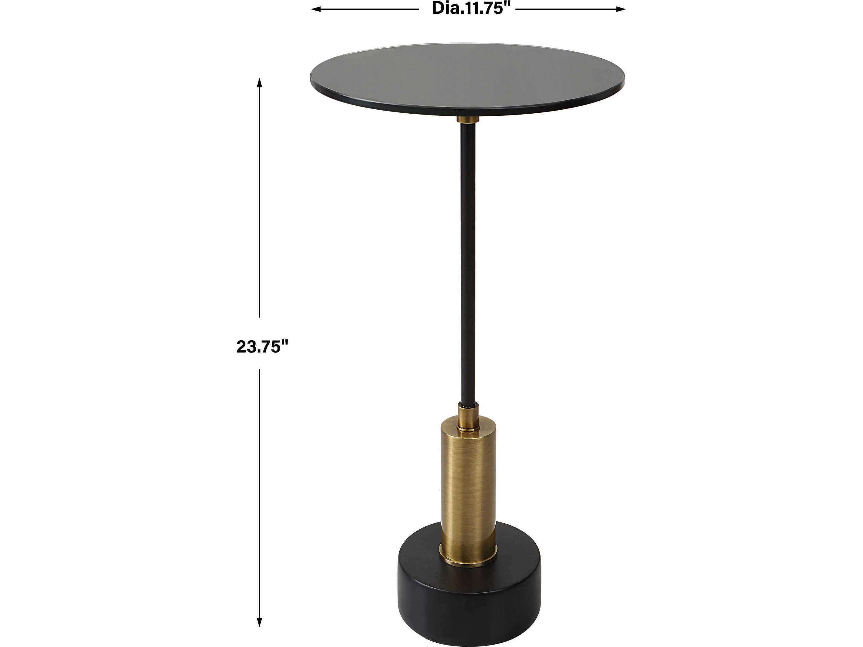 Uttermost Spector Round Glass Brushed Brass Satin Black End Table