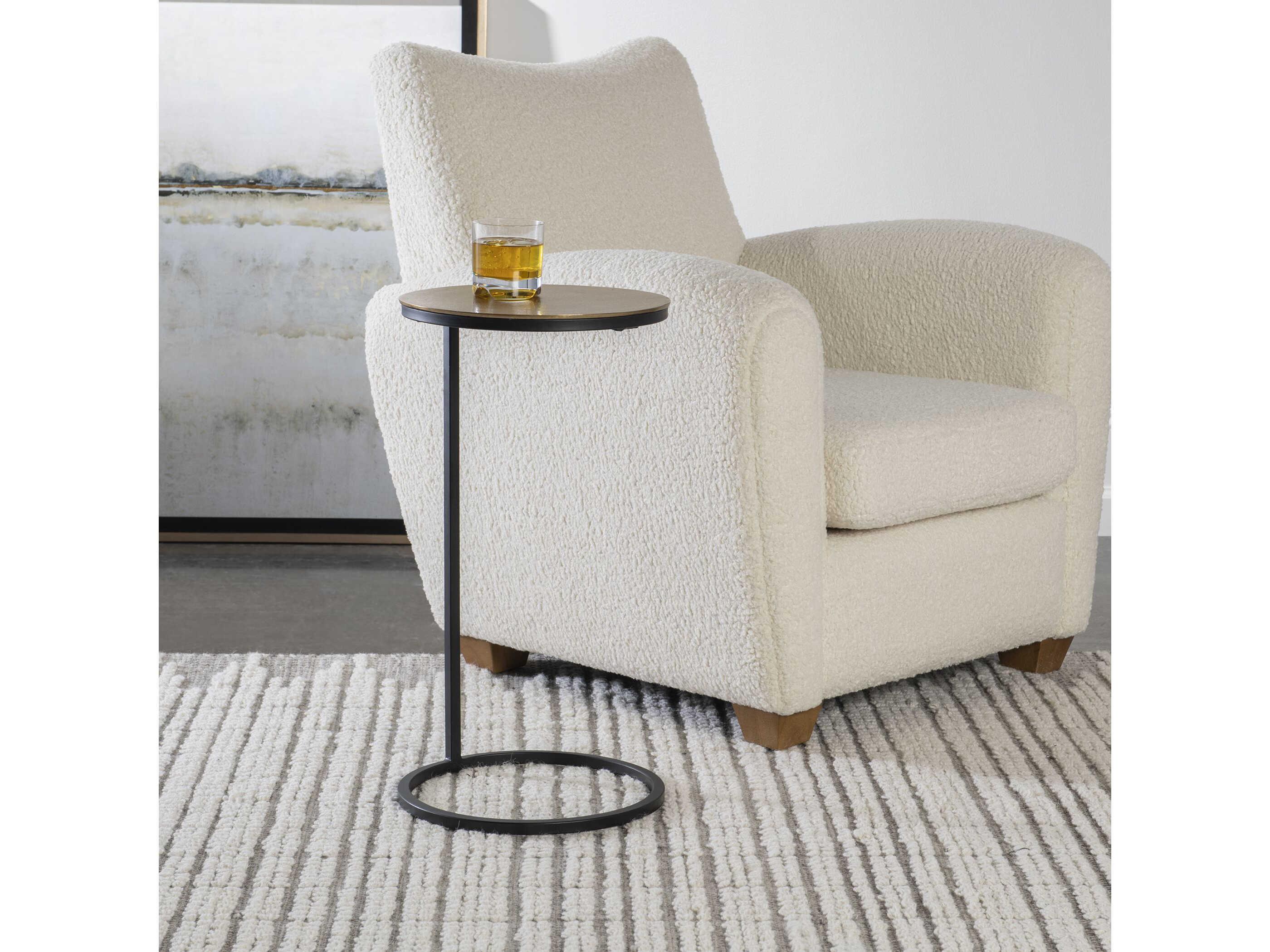 Uttermost Brunei Round Metal Antique Gold Aged Black End Table