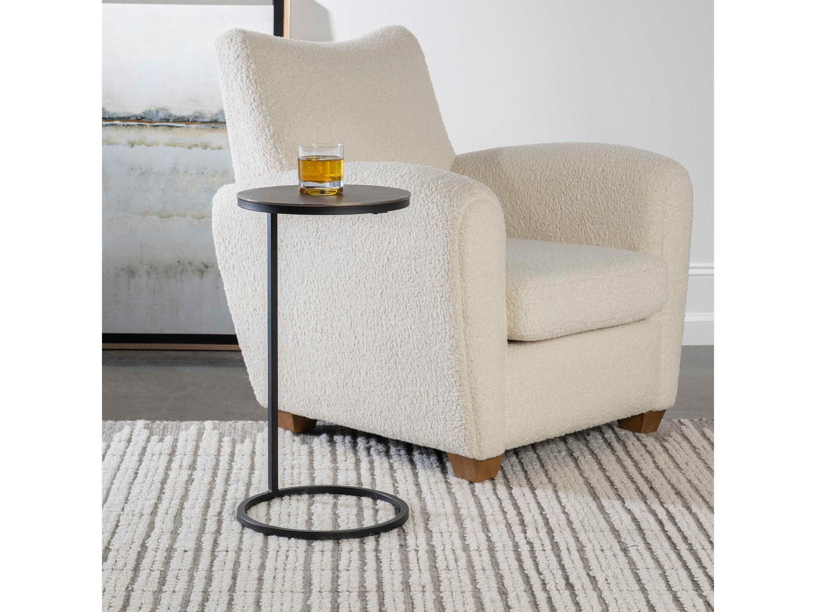 Uttermost Brunei Round Metal Antique Nickel Aged Black End Table