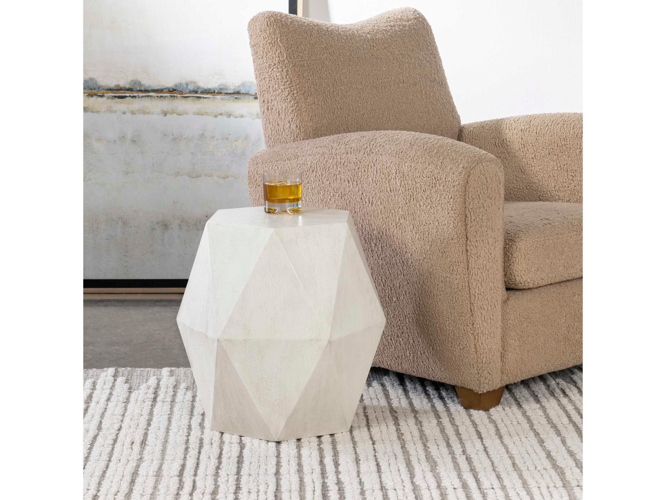 Uttermost Volker Hexagon Wood White End Table
