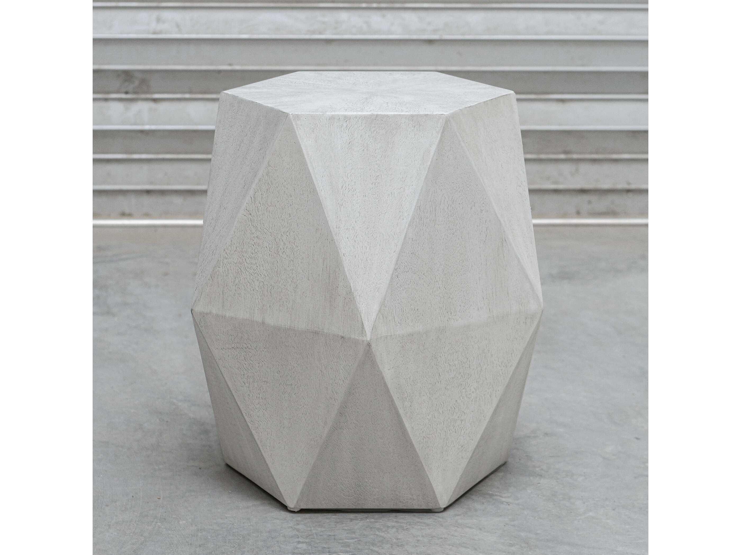 Uttermost Volker Hexagon Wood White End Table