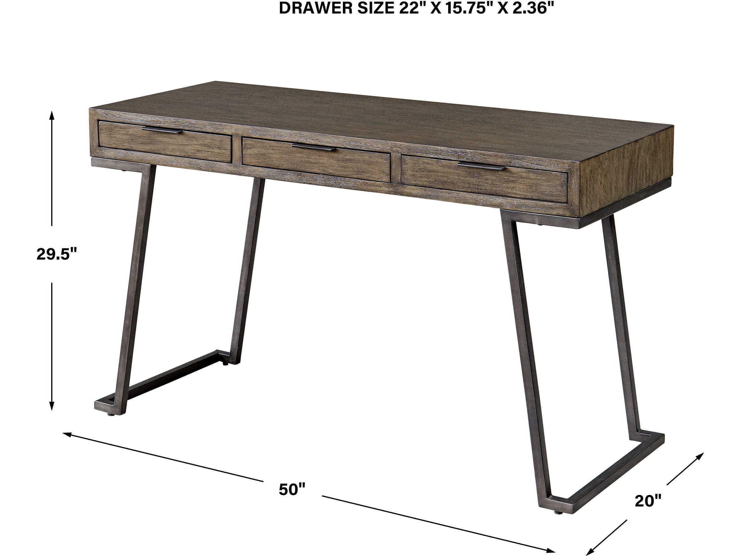 Uttermost Comrade Natural Aged Steel Brown Mango Wood Writing Desk