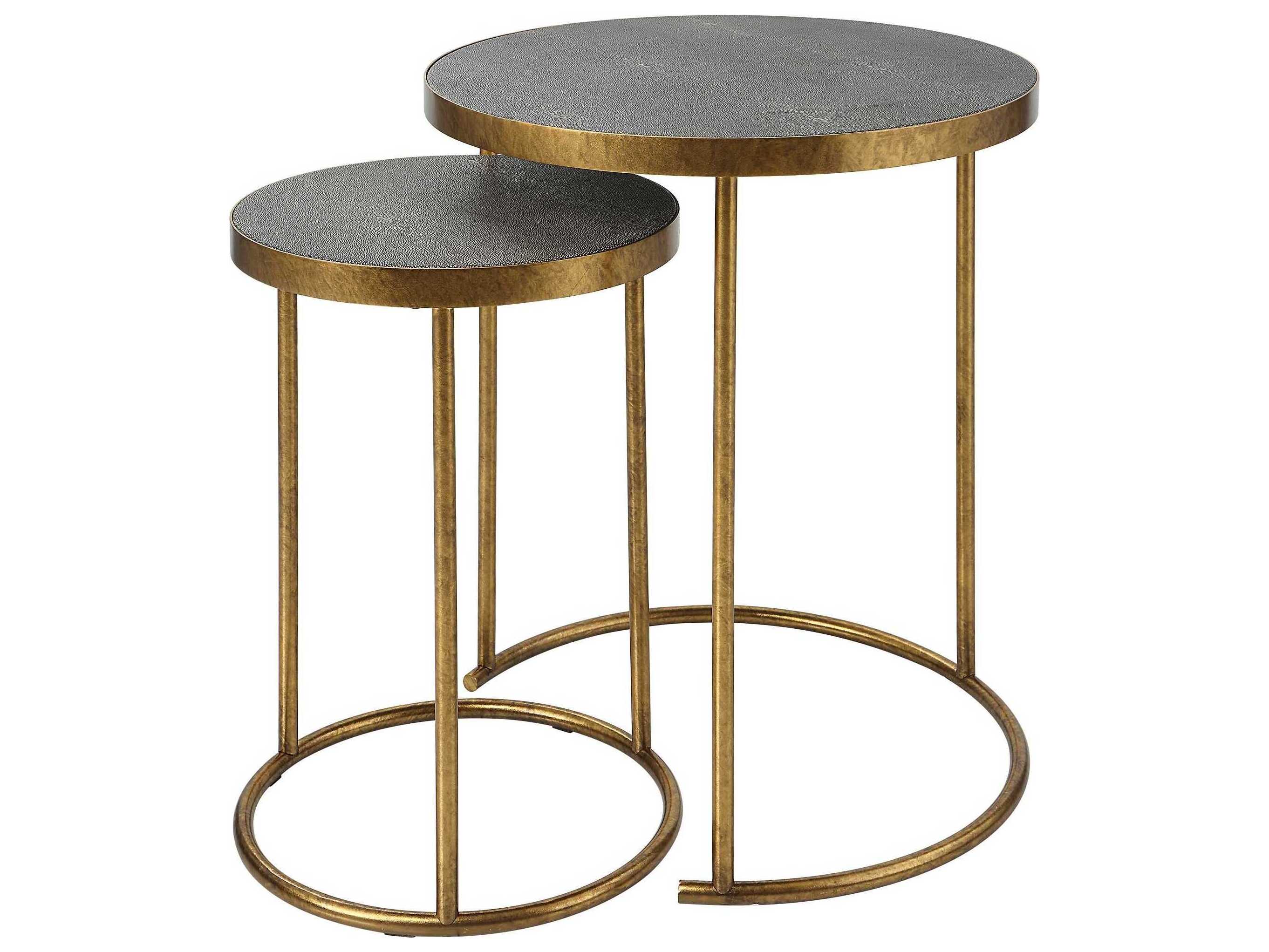 Uttermost Aragon Round Faux Leather Antique Burnished Brass End Table