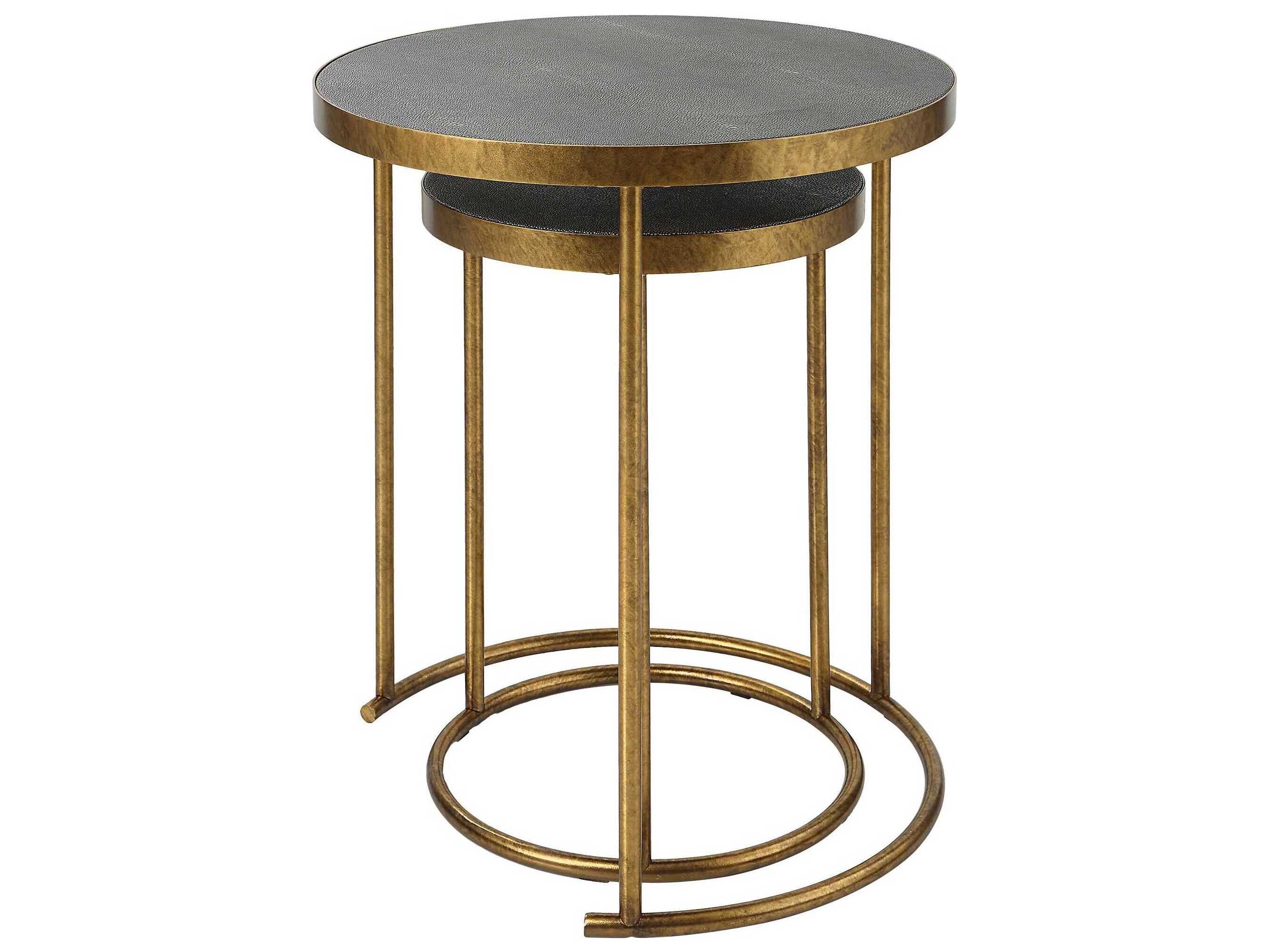 Uttermost Aragon Round Faux Leather Antique Burnished Brass End Table