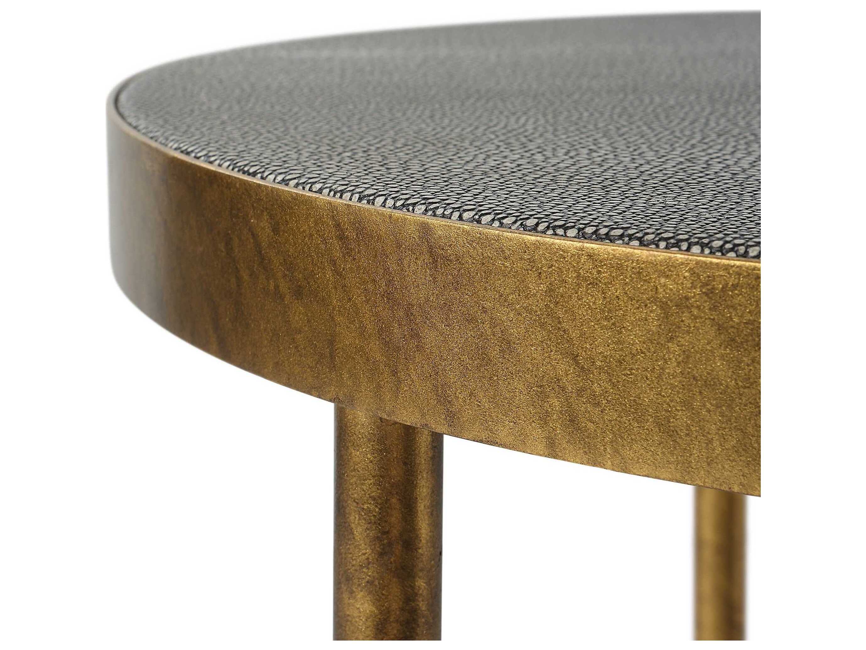 Uttermost Aragon Round Faux Leather Antique Burnished Brass End Table