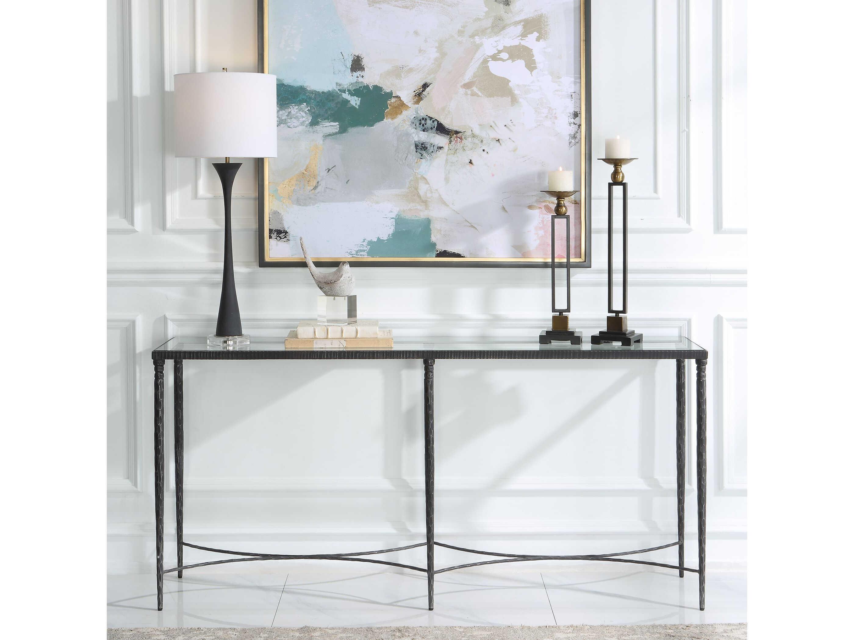 Uttermost Washington Rectangular Glass Natural Rustic Black Console Table