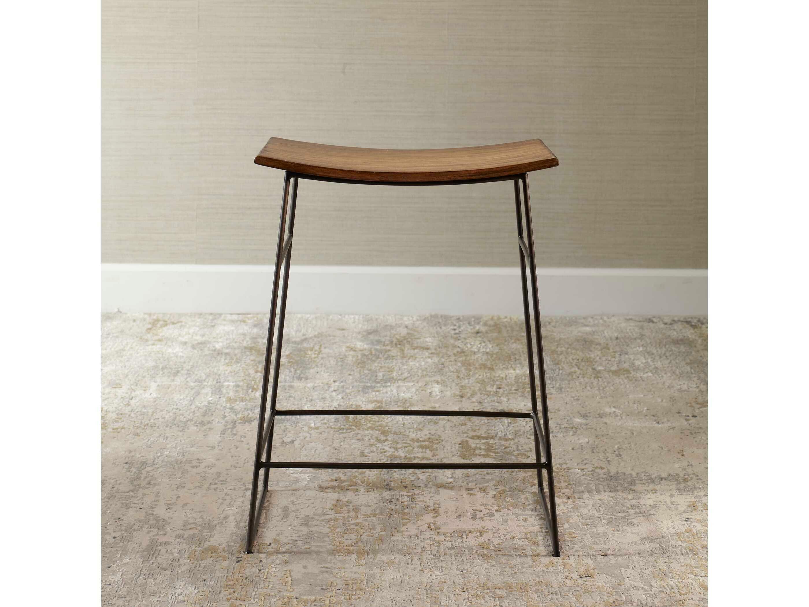 Uttermost Thura Rich Walnut Dark Gunmetal Mango Wood Counter Stool