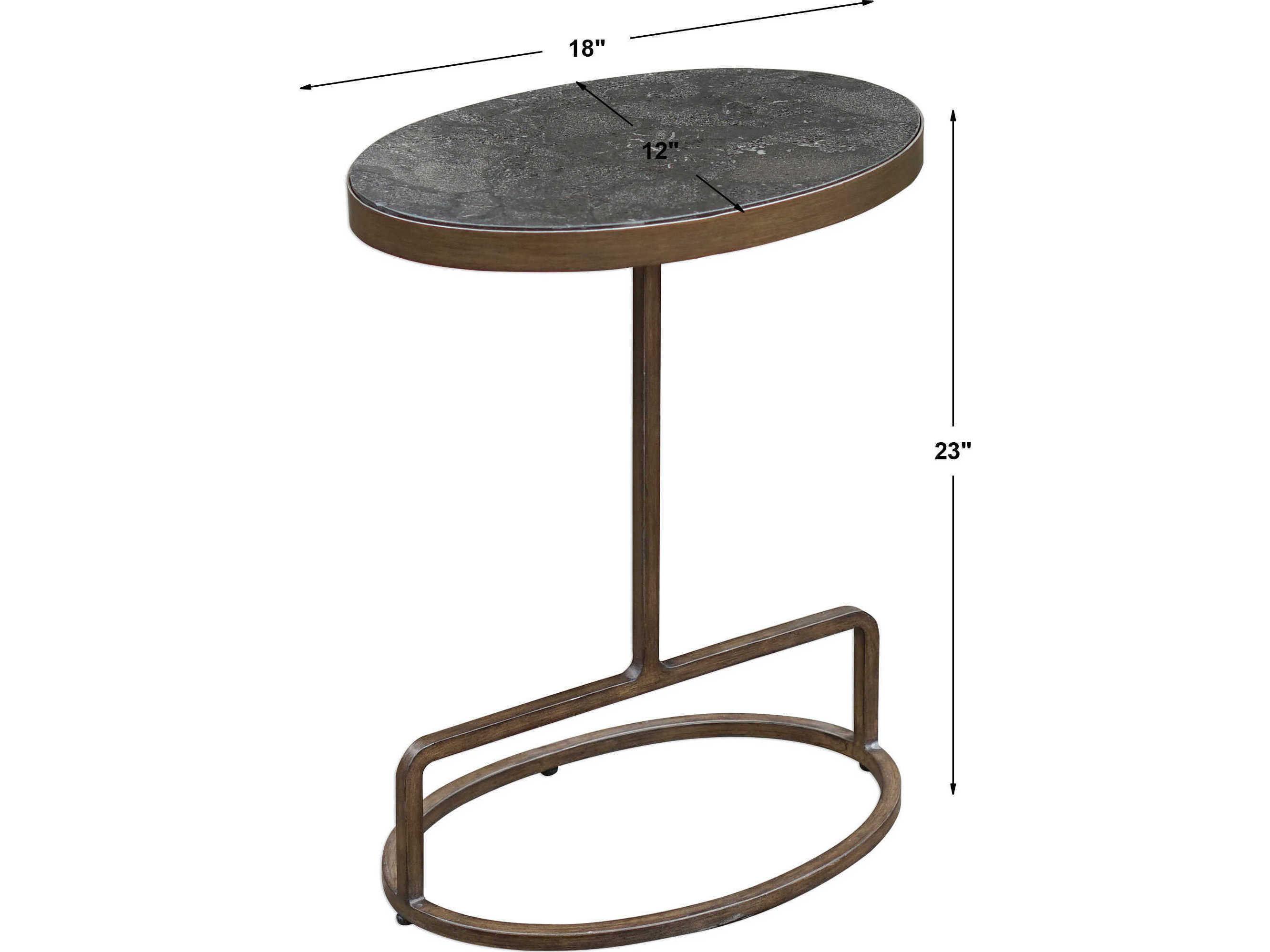 Uttermost Jessenia Oval Stone Antique Brushed Gold End Table