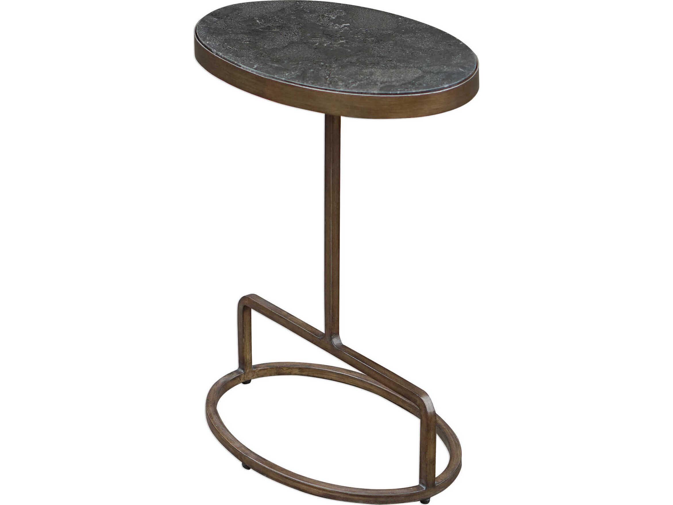Uttermost Jessenia Oval Stone Antique Brushed Gold End Table