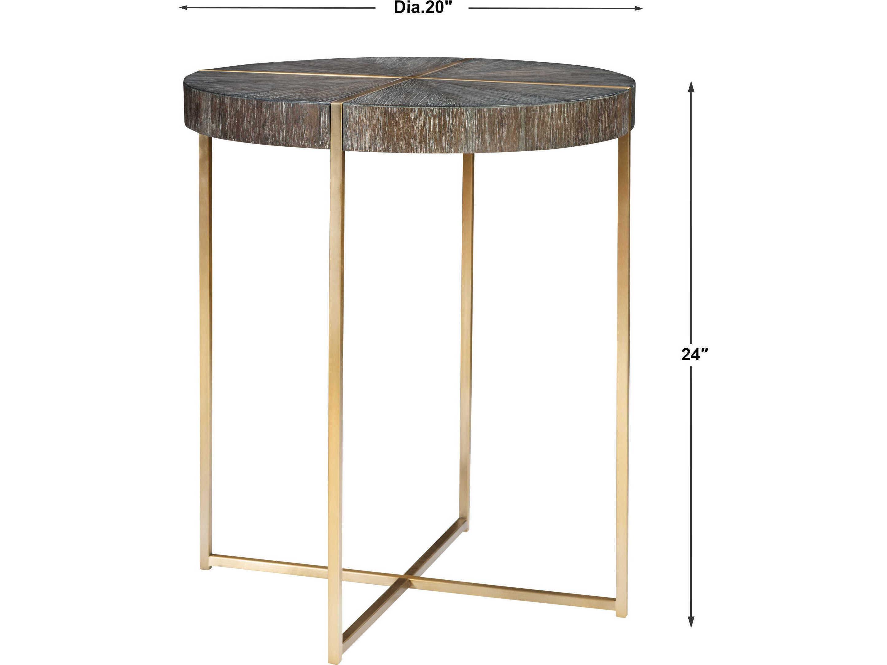 Uttermost Taja Round Wood Light Gray Brushed Brass End Table