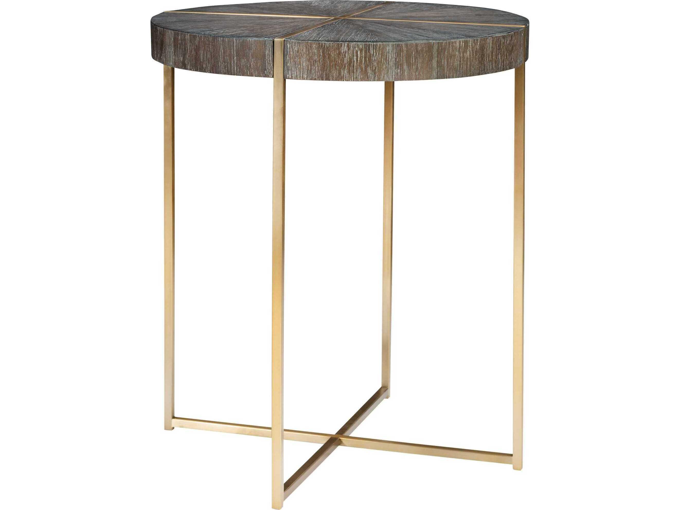 Uttermost Taja Round Wood Light Gray Brushed Brass End Table