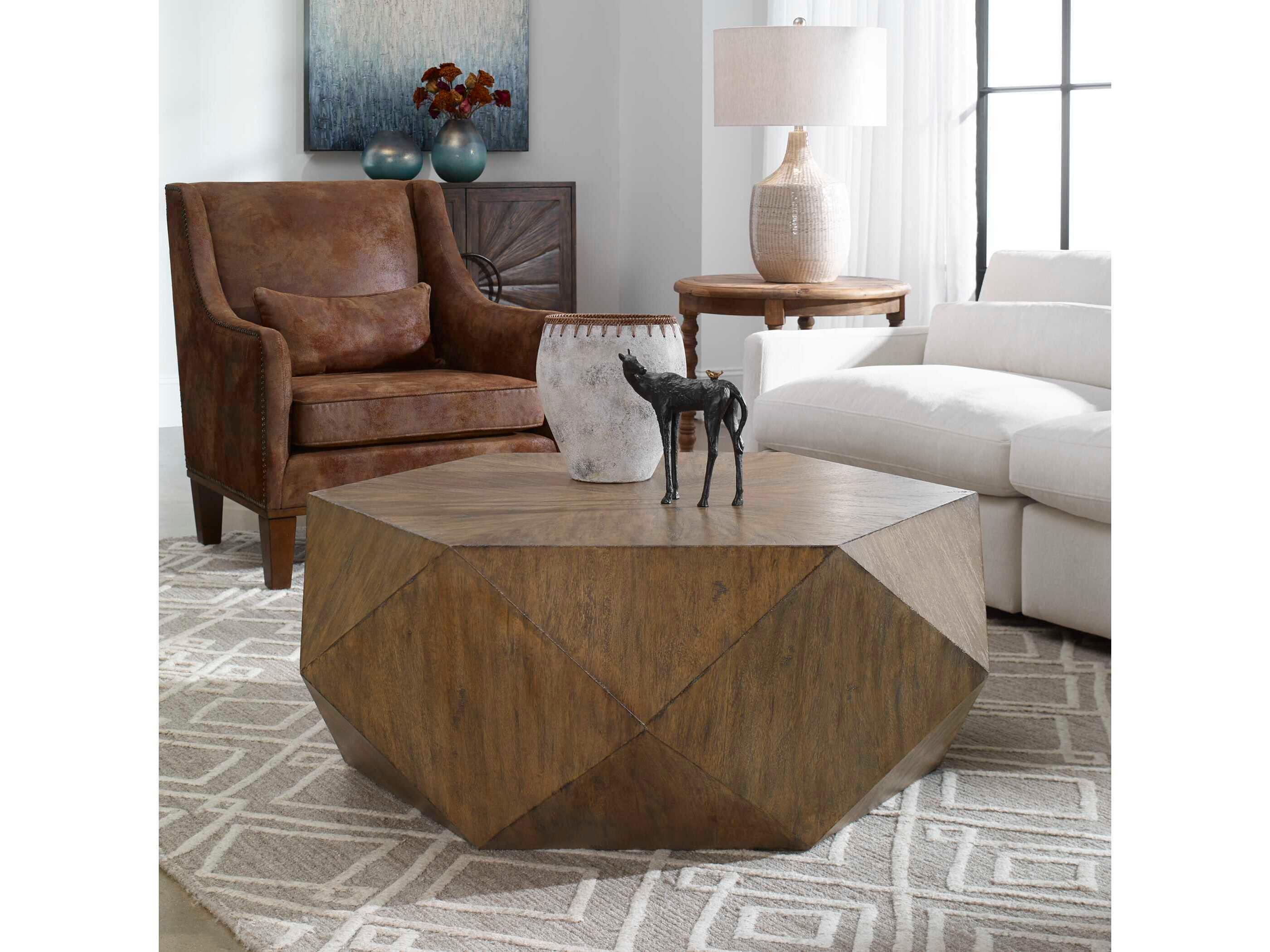 Uttermost Volker Hexagon Wood Burnished Honey Coffee Table