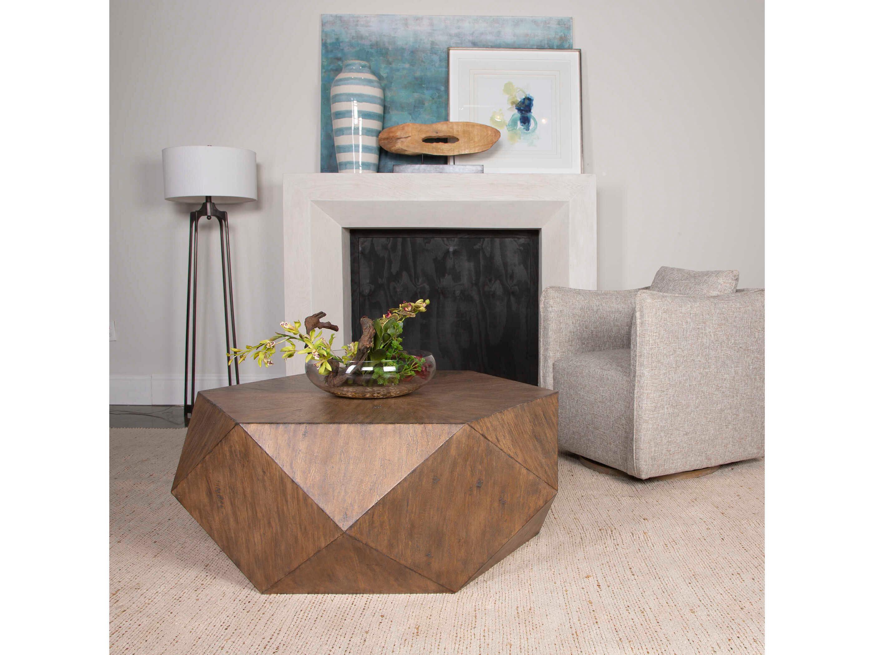 Uttermost Volker Hexagon Wood Burnished Honey Coffee Table