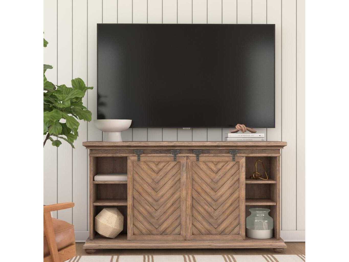 Uttermost Primalia Barn Door 62" Mango Wood Antique Honey Media Console