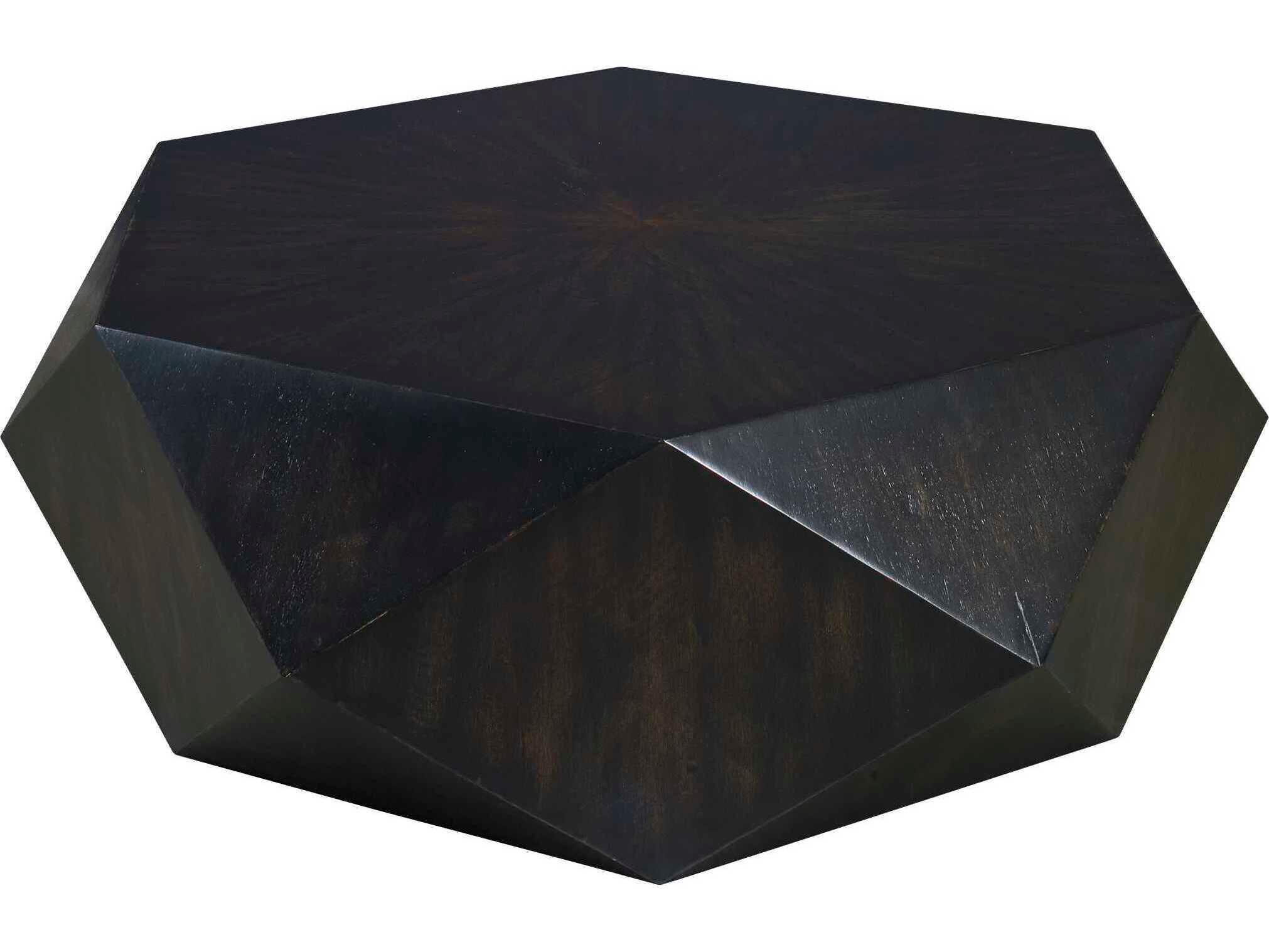 Uttermost Volker Hexagon Wood Worn Black Honey Coffee Table