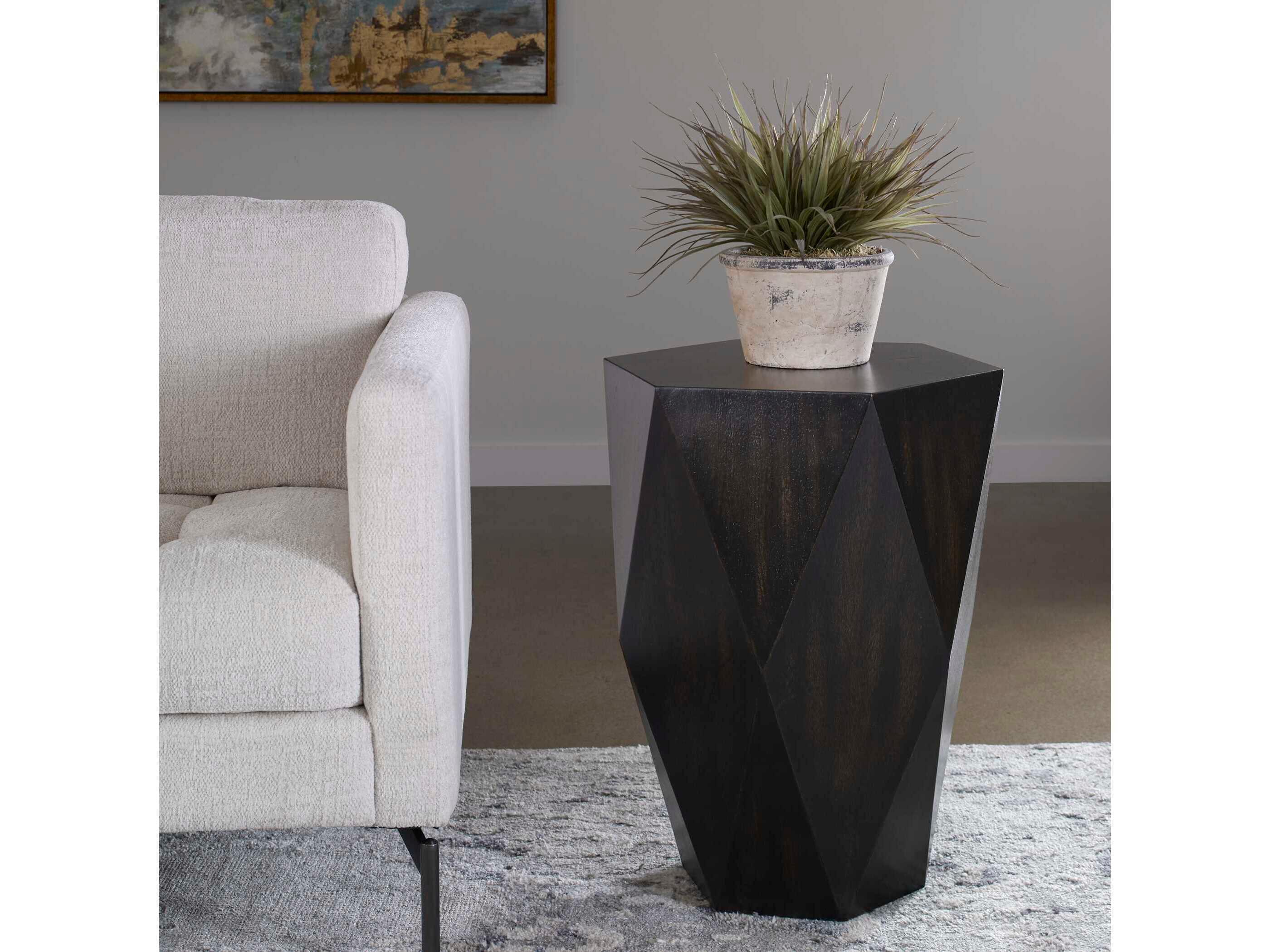 Uttermost Volker Wood Worn Black Honey End Table