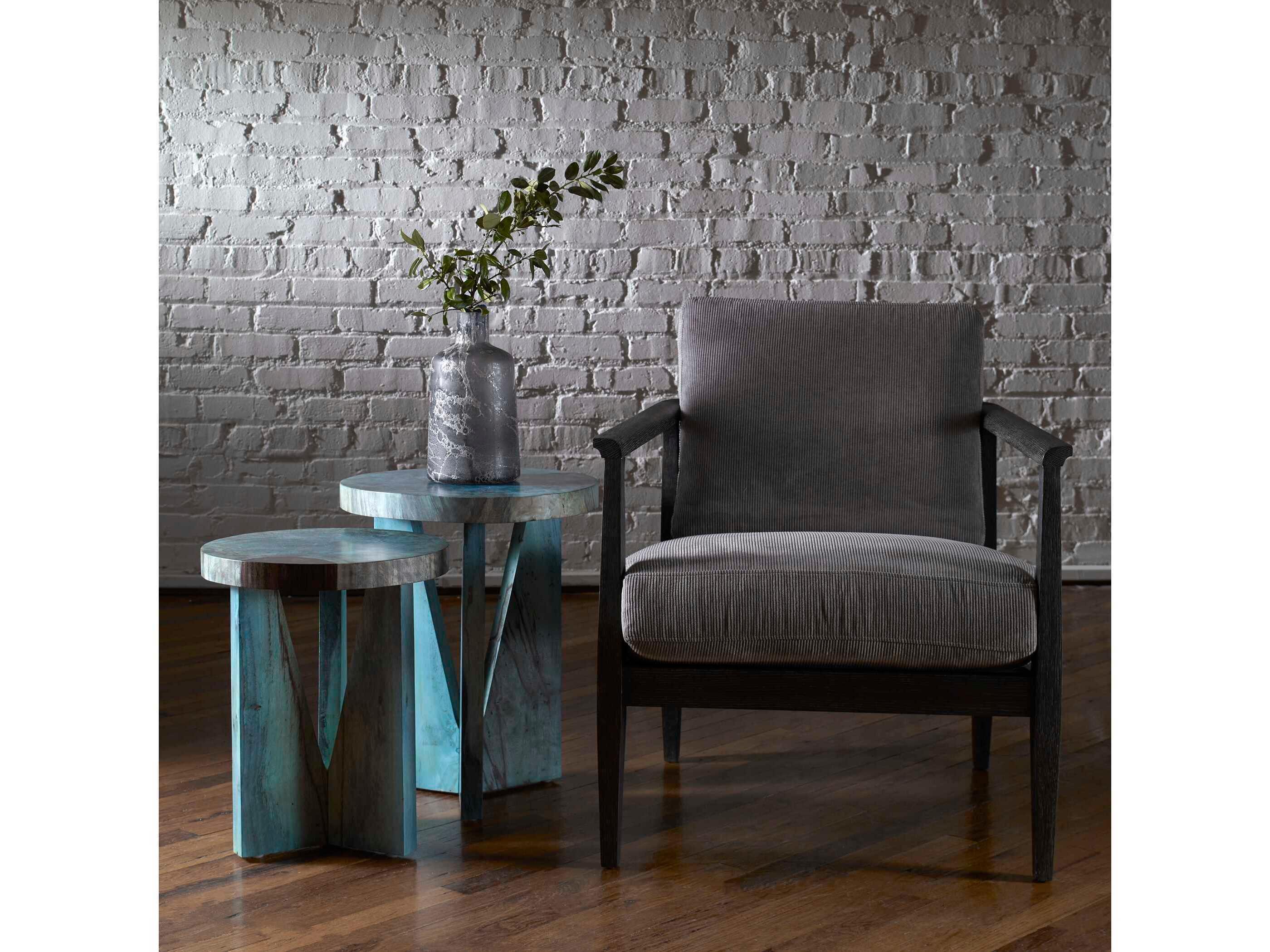 Uttermost Nadette Round Wood Blue Green End Table